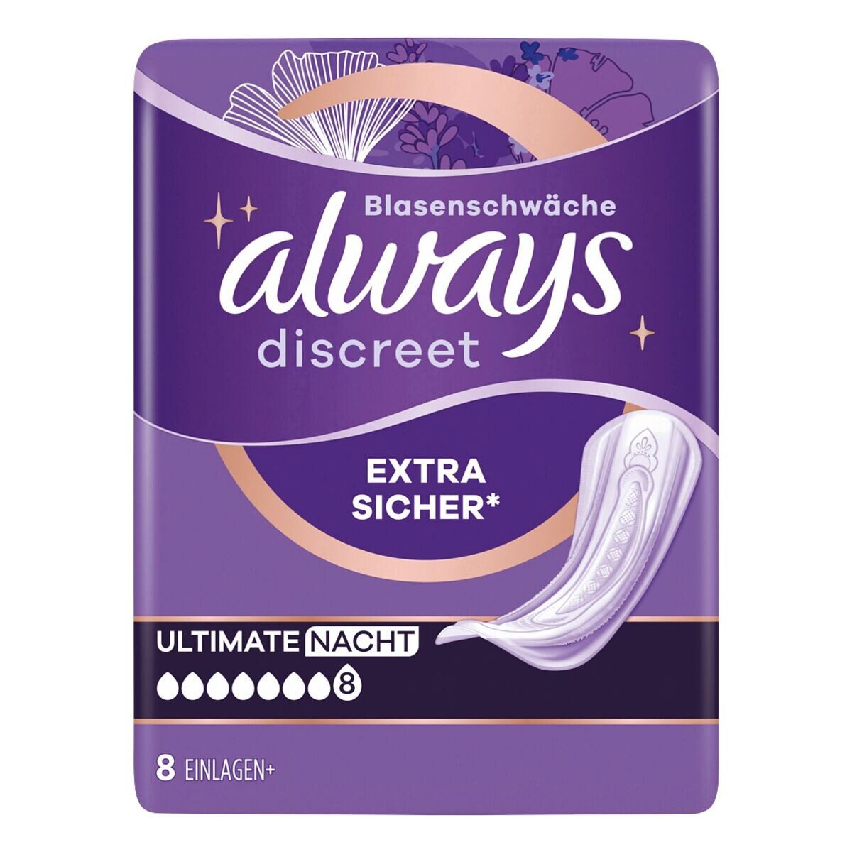 always Inkontinenz-Einlage Discreet + Ultimate Nacht, 8, 8-St., Saugstärke 8 - starke Blasenschwäche