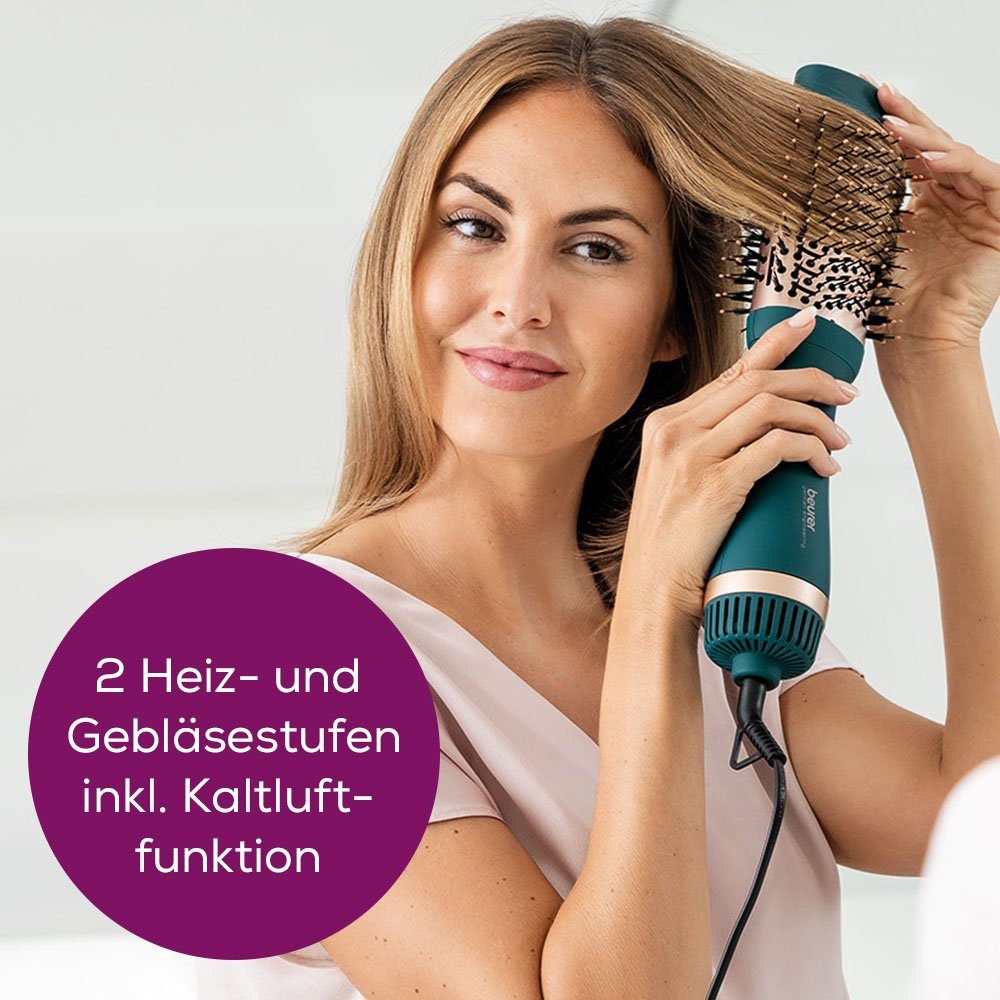 BEURER Warmluftbürste HC 45 Ocean, Keramik-Keratin Beschichtung Haartrocknungsbürste, 2-in-1 Volumen-&