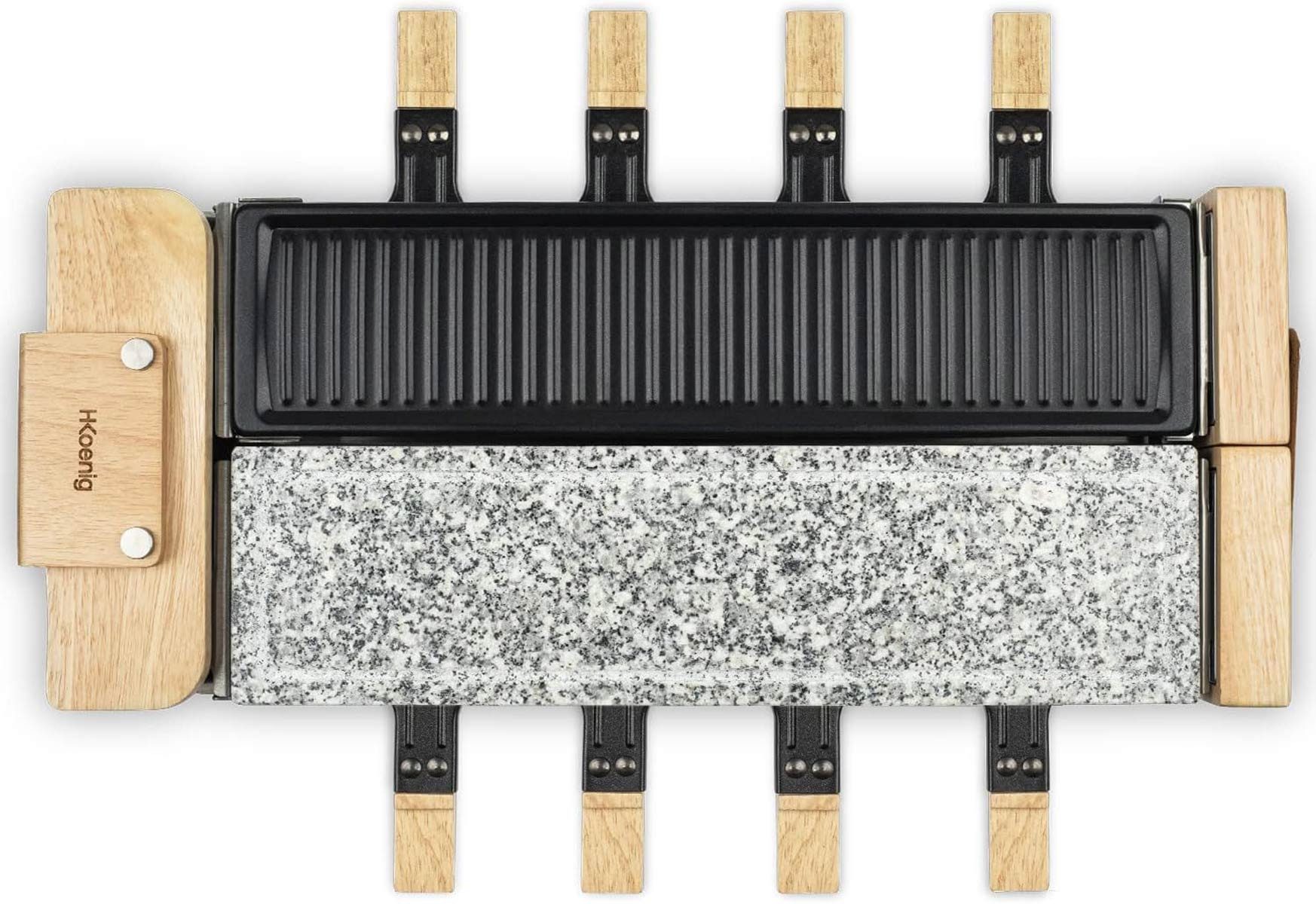 H.Koenig Raclette WOD360 Raclette-Grill für 8 Personen in Holz-Optik, 1400 W