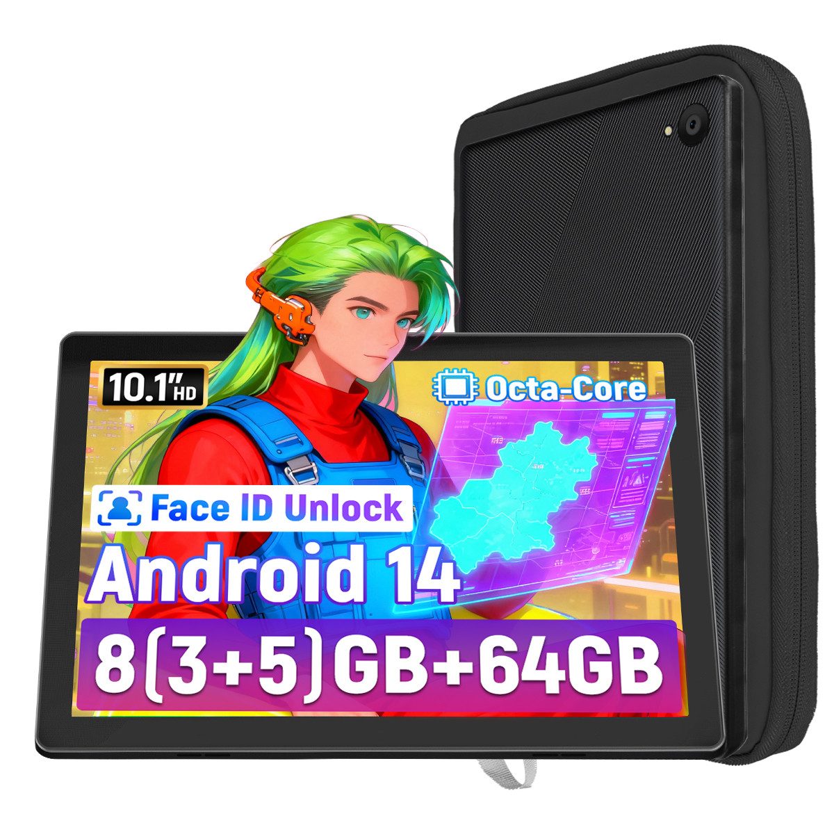 Happybe 10 Zoll 64 GB ROM (1 TB TF), Android, 1280x800 HD IPS, WiFi 6 Tablet (10", 64 GB, Android, WIFI)