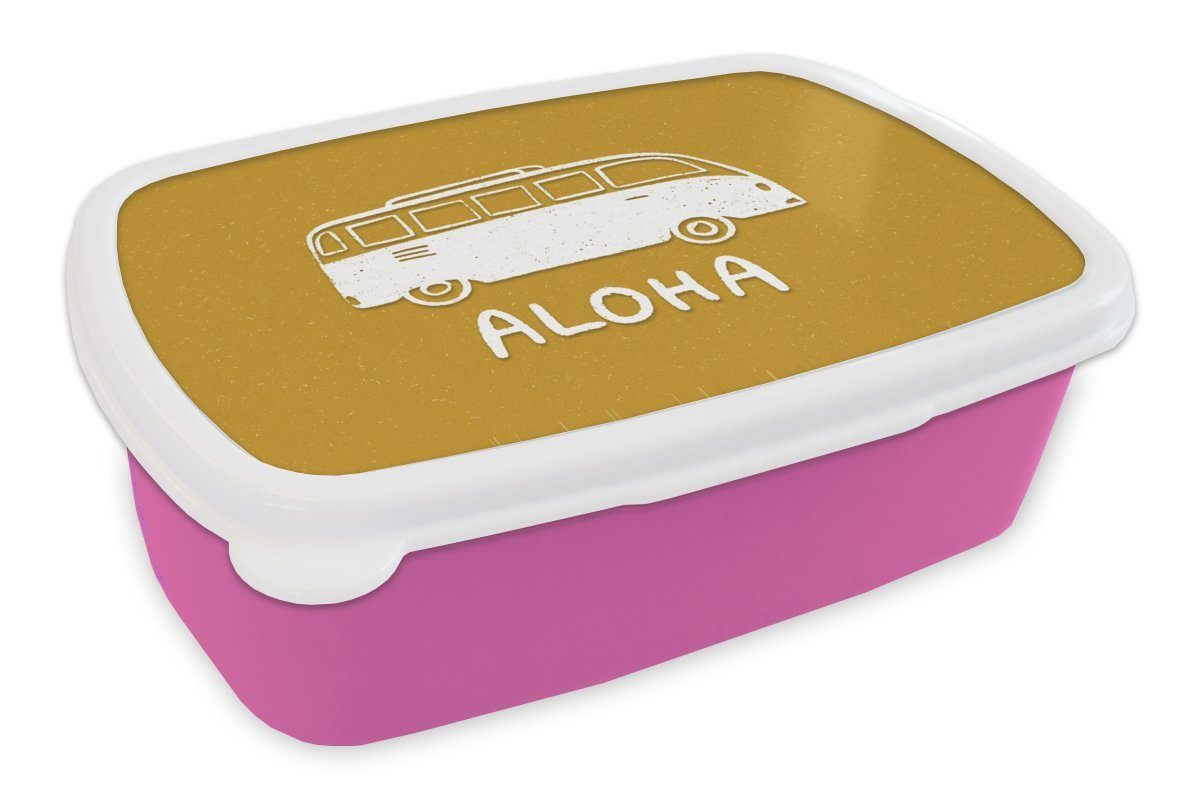 MuchoWow Lunchbox Sommer - Bus - Zitate, Kunststoff, (2-tlg), Brotbox für Erwachsene, Brotdose Kinder, Snackbox, Mädchen, Kunststoff rosa