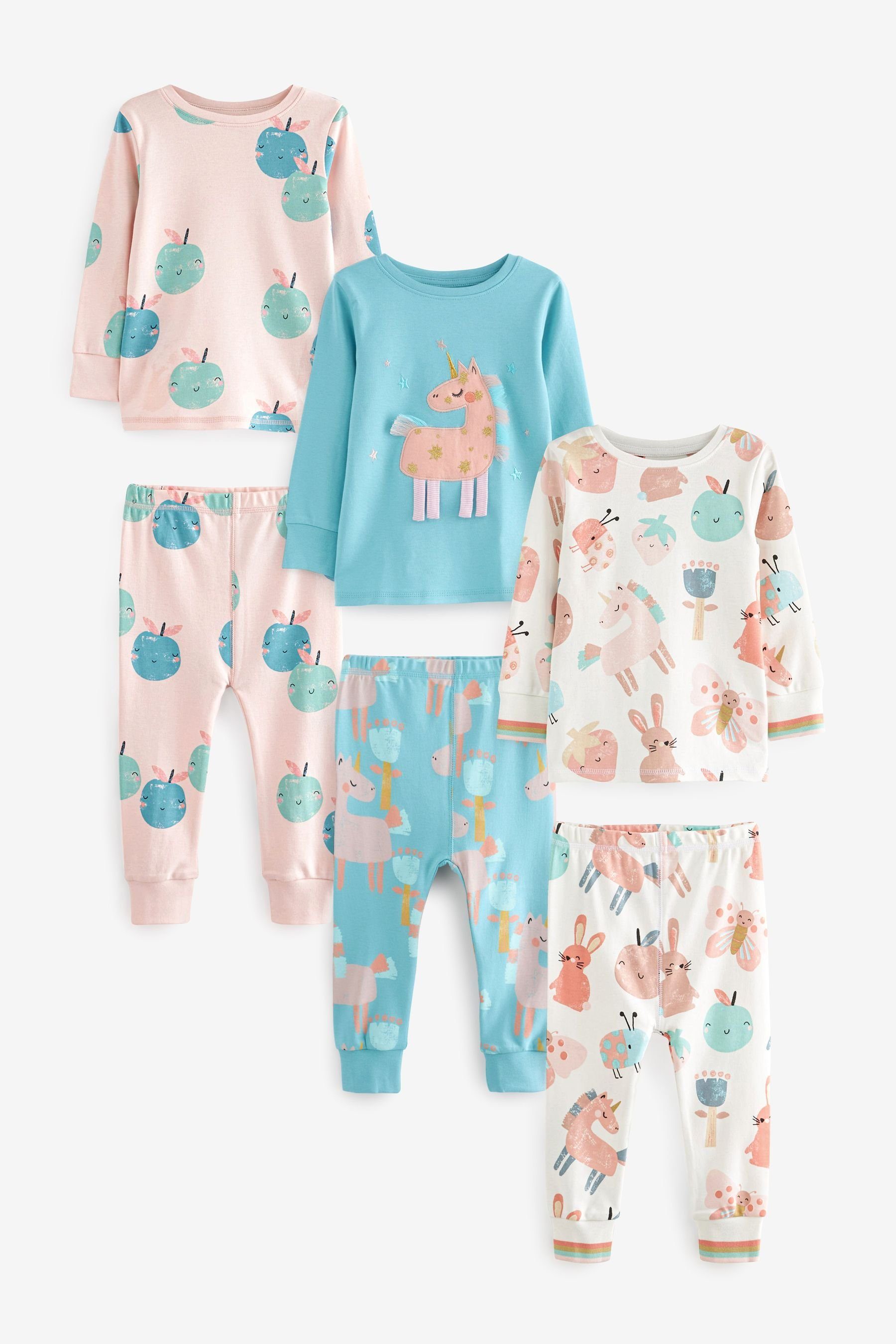 Next Pyjama Pyjamas im 3-Pack (6 tlg) Pink/Blue Unicorn Character