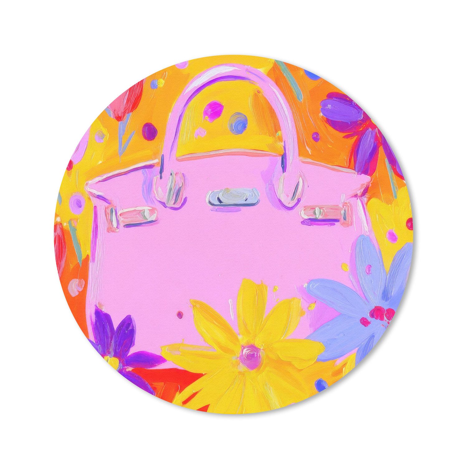MuchoWow Mauspad Tasche - Rosa - Blumen (1-St), Gaming, Rutschfester Unterseite, Mausunterlage, Rund 50x50 cm