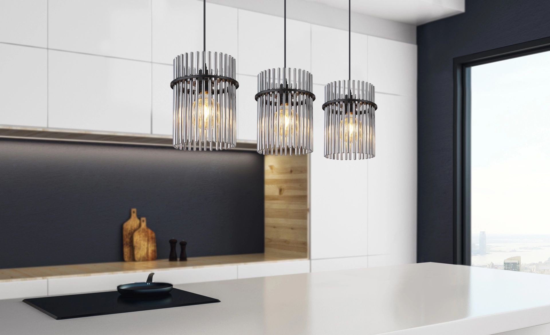 GLOBO LIGHTING Pendelleuchte GORLEY, ohne Leuchtmittel, Design Glasstäbe, Deckenlampe, Wohnzimmer, Esszimmer, Hängeleuchte