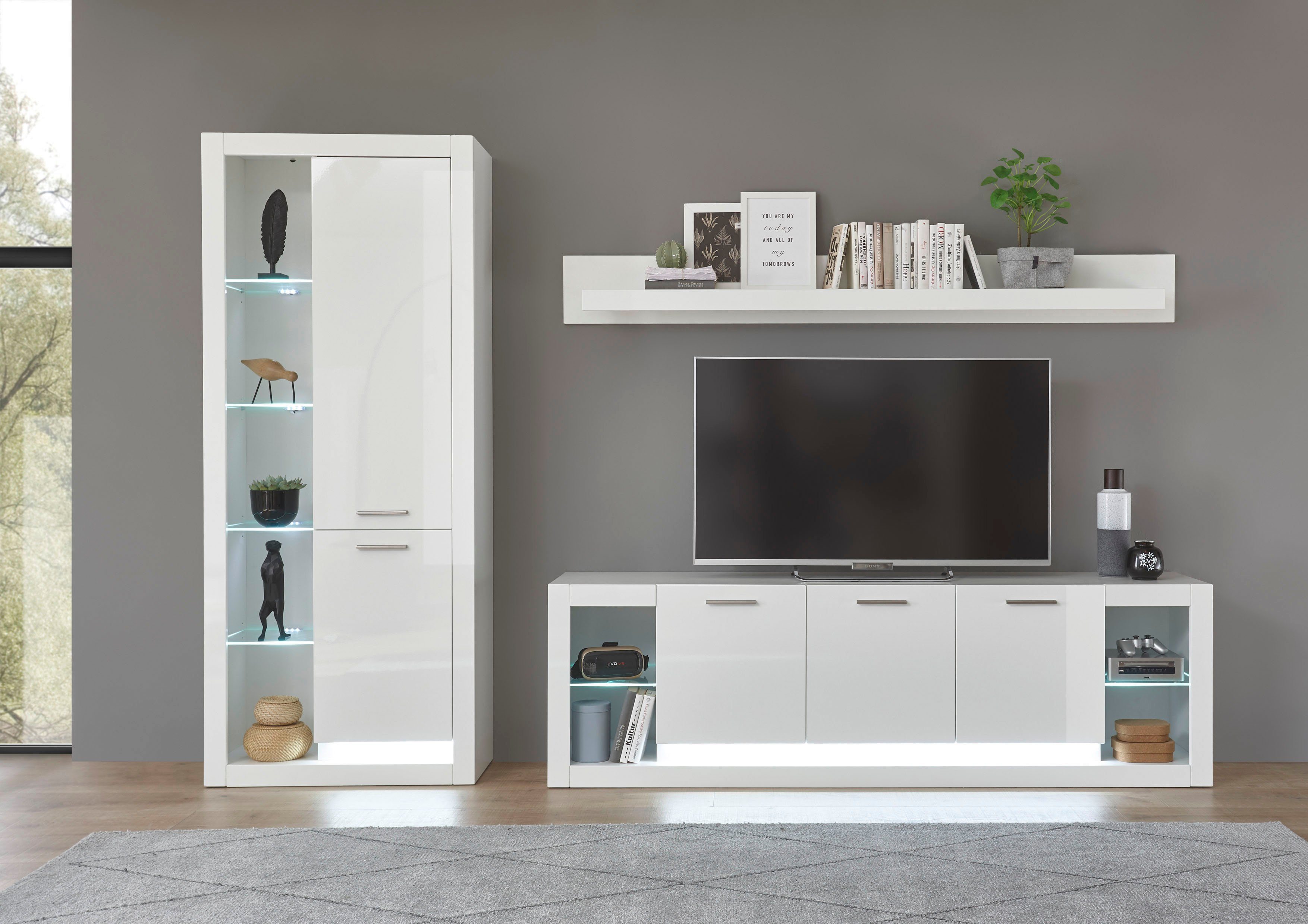 Places of Style Wohnwand Meran, (3-St., Stauraumvitrine, Lowboard, Wandrega günstig online kaufen