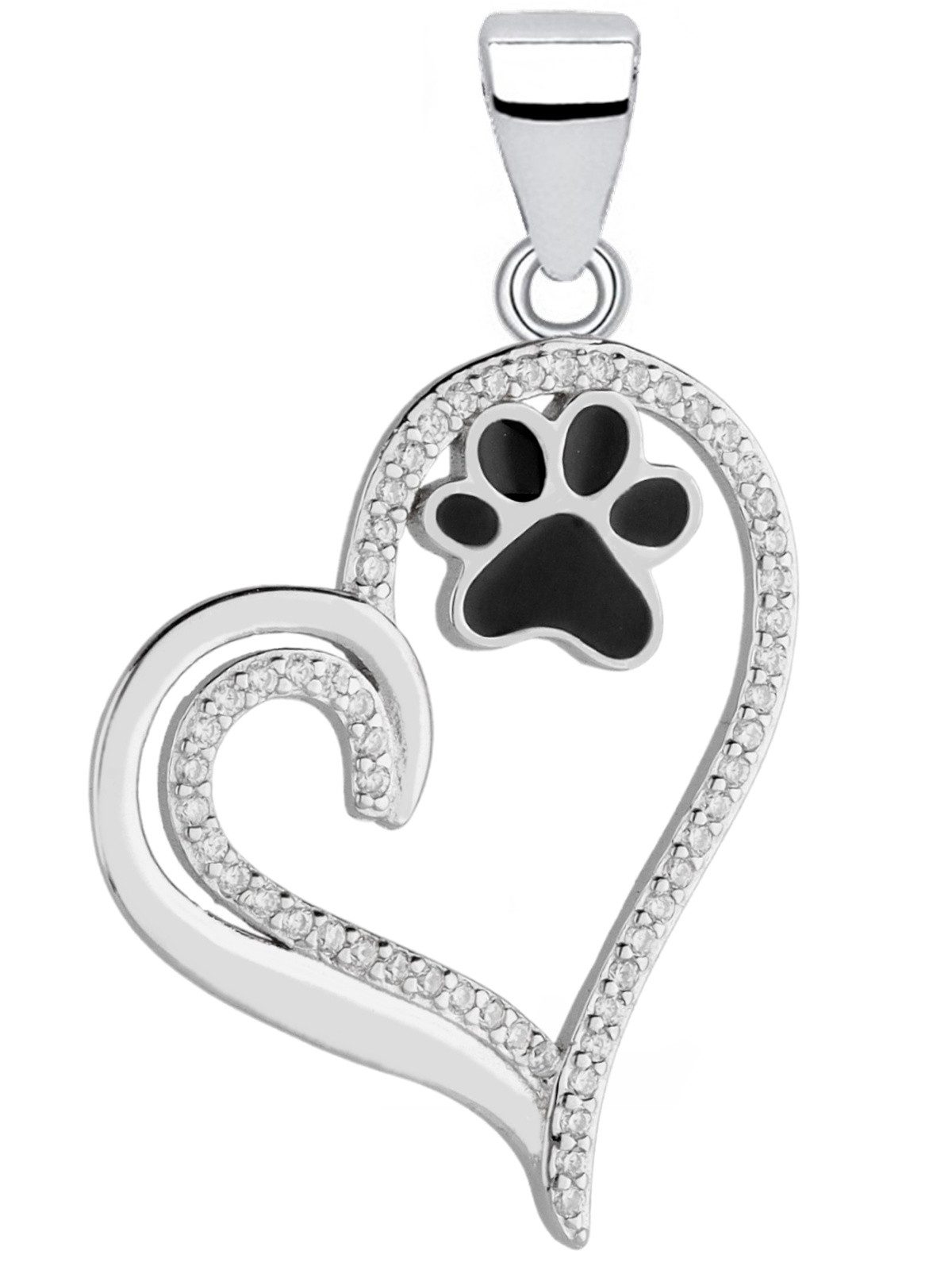 Kettenanhänger Silber Herz mit Pfote Zirkonia Anhänger 925 Sterling Echtschmuck