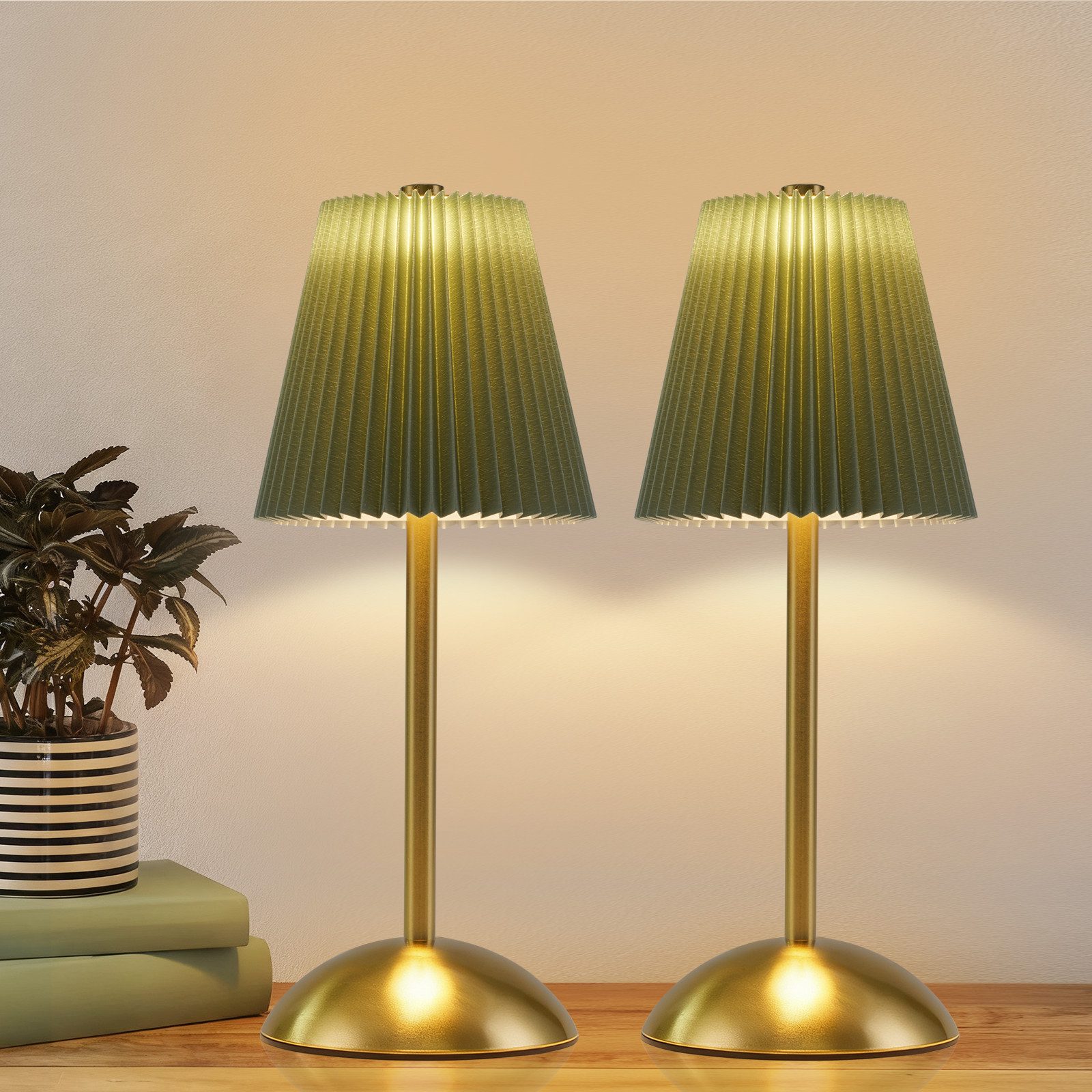 Nettlife LED Tischleuchte 2er Schwarz/Grün/Weiß/Orange/Graublau Stoff Retro Nachttischleuchte, 3 Lichtfarben Akku-Betrieb USB-ladbar, Schlafzimmer Wohnzimmer Arbeitszimmer Büros Eingangsbereiche
