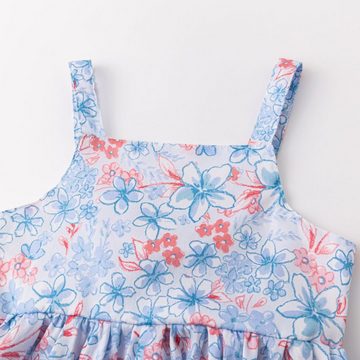 suebidou Sommerkleid Mädchenkleid mit Trägern Blumenmuster Midikleid blau Blumenmuster Allover