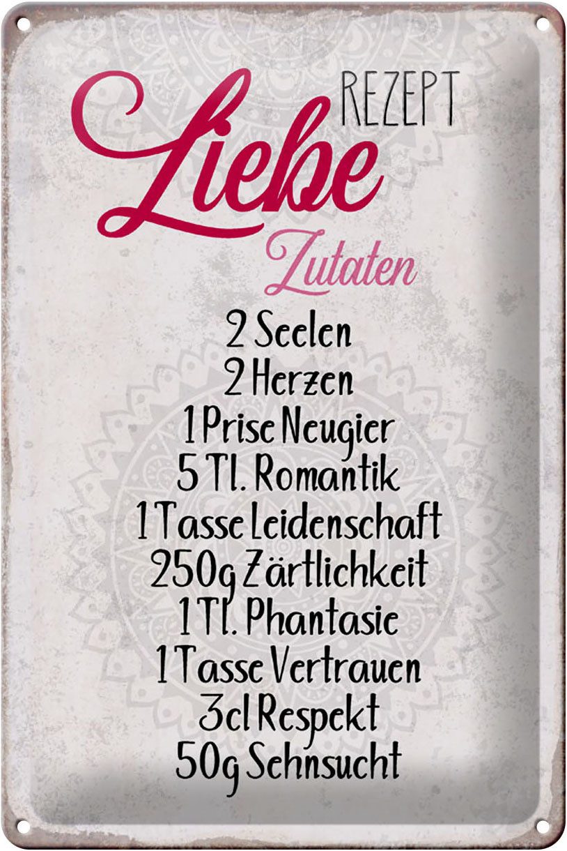 Metallschild Schild Blech 20x30cm - Made in Germany - Spruch Rezept Liebe Zutaten M