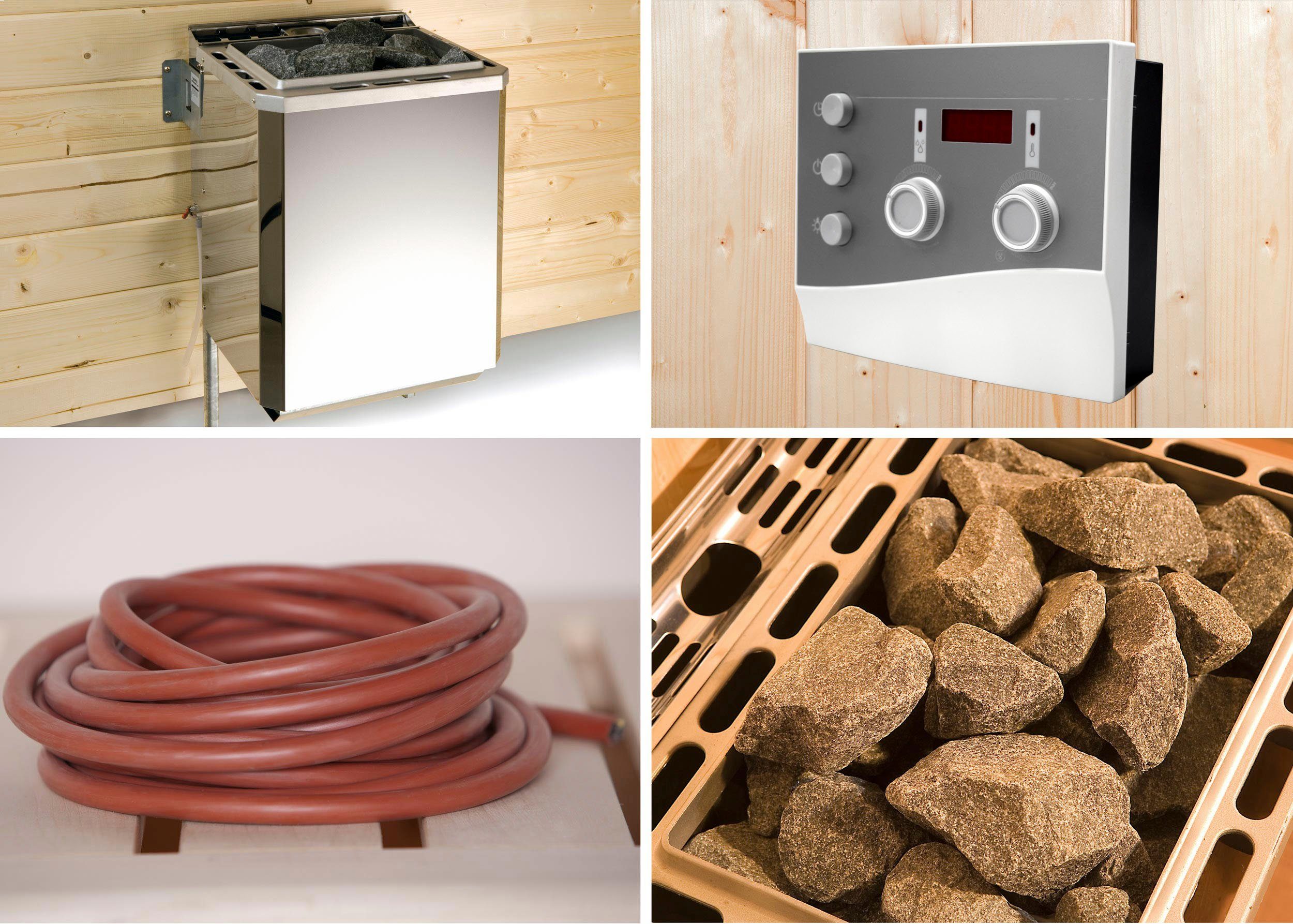 weka Saunahaus Kuopio, BxTxH: 263 x 298 x 253 cm, 45 mm, (Set) 9 kW Bio-Ofen mit analoger Steuerung