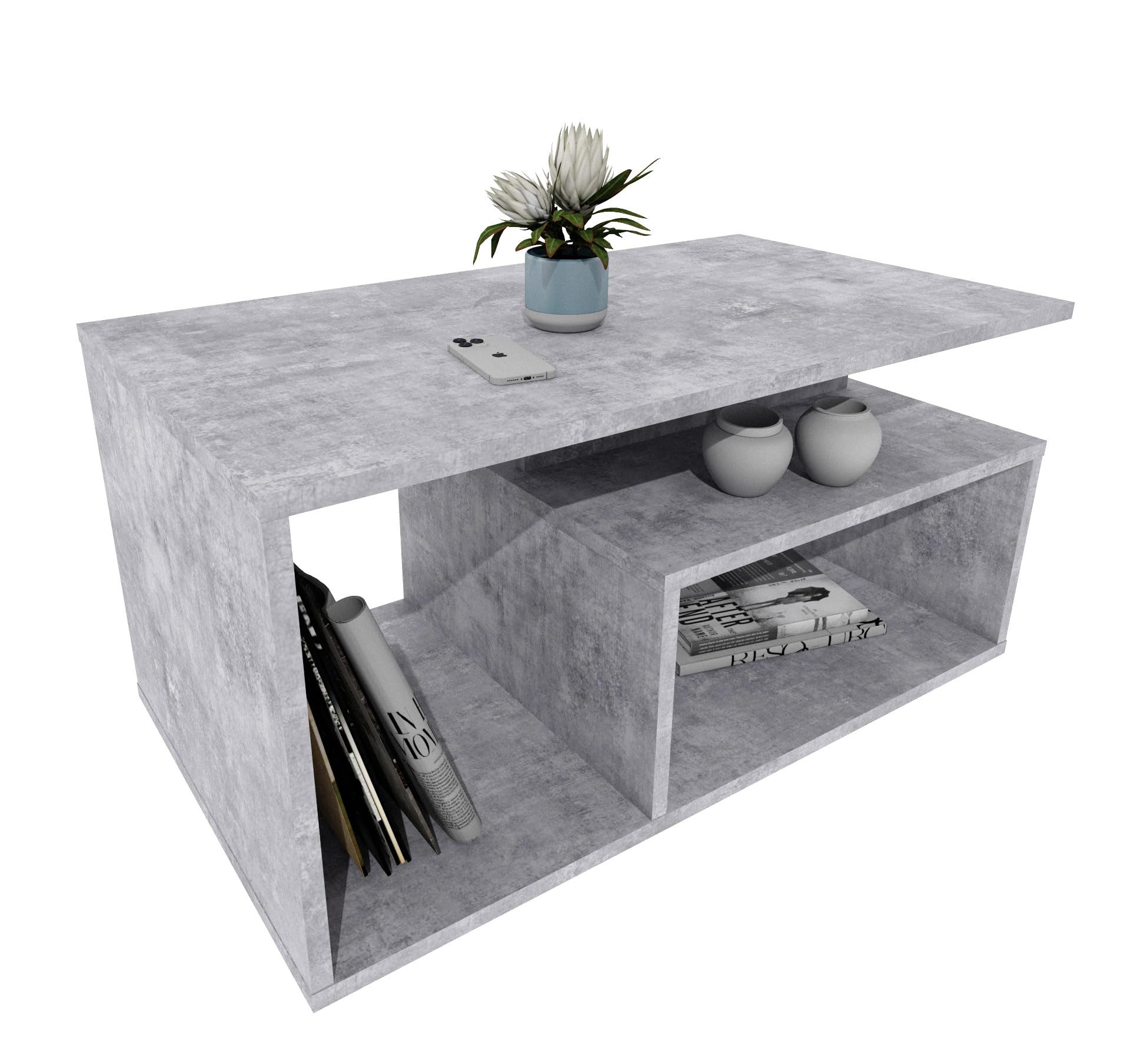 TREND WERK Couchtisch mit Ablagefach 90×50×44 cm (Stabiler Sofatisch, robust & Kratzfest, Moderner Wohnzimmertisch im Retro Loft Design)