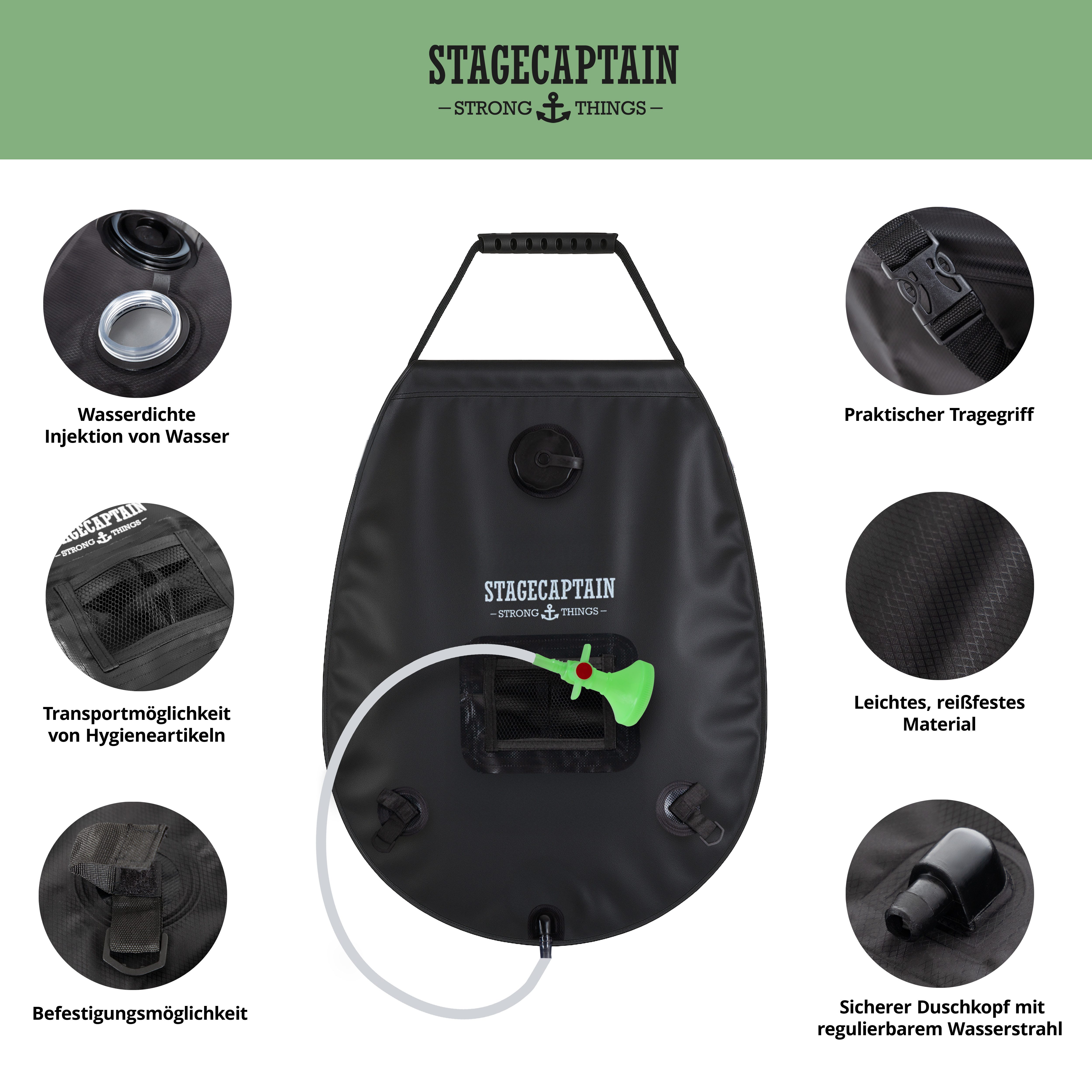 Stagecaptain Solardusche Stagecaptain MD-20 Deluxe Showerqueen Mobildusche (Campingdusche, 1 St., Inkl. Netzbeutel und Aufhängevorrichtung), Reisedusche Solar mit Duschkopf