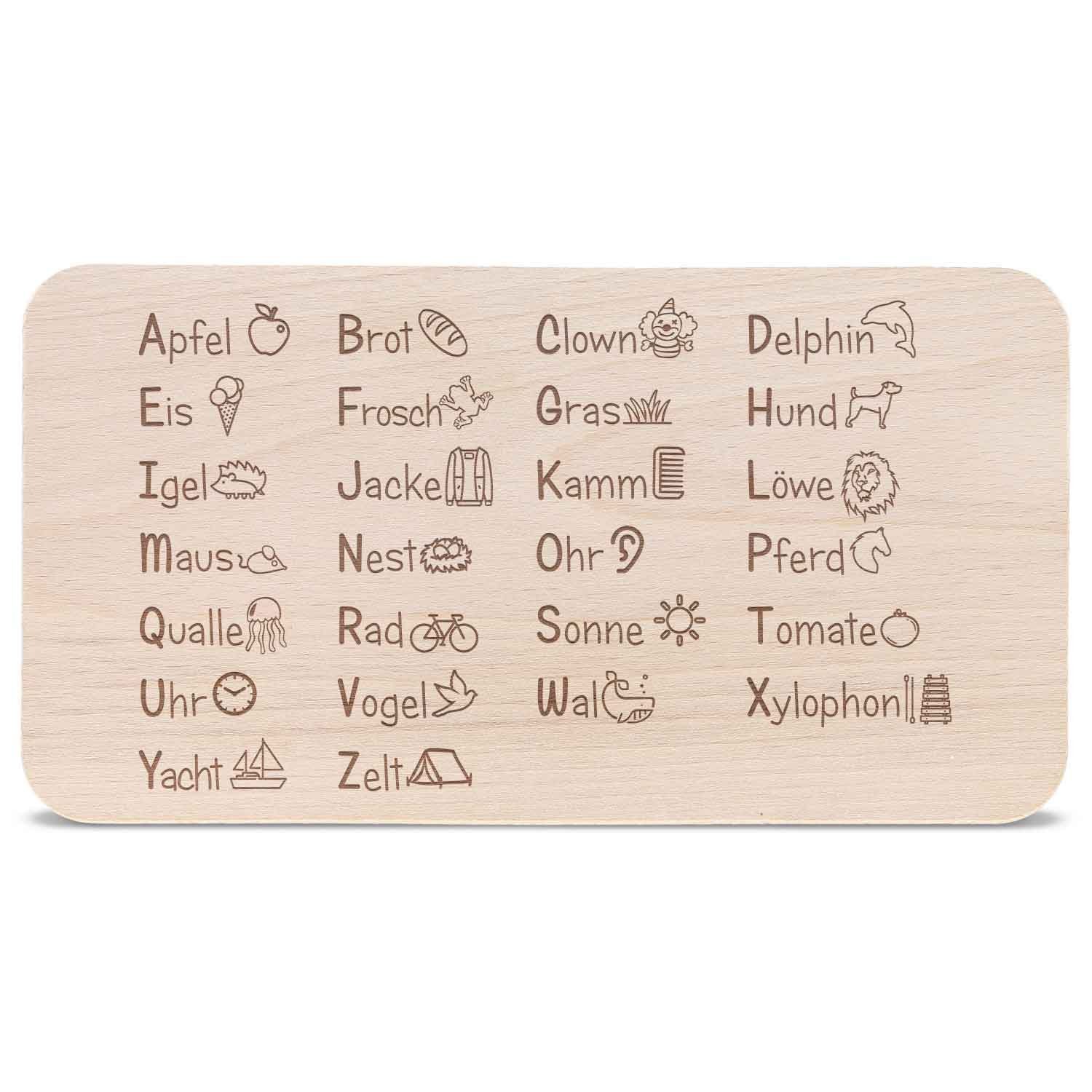 GRAVURZEILE Schneidebrett Brettchen mit Gravur für Kinder - ABC - Geschenk zur Einschulung, Holz, (Kein Set), zum einfachen Lernen des ABC