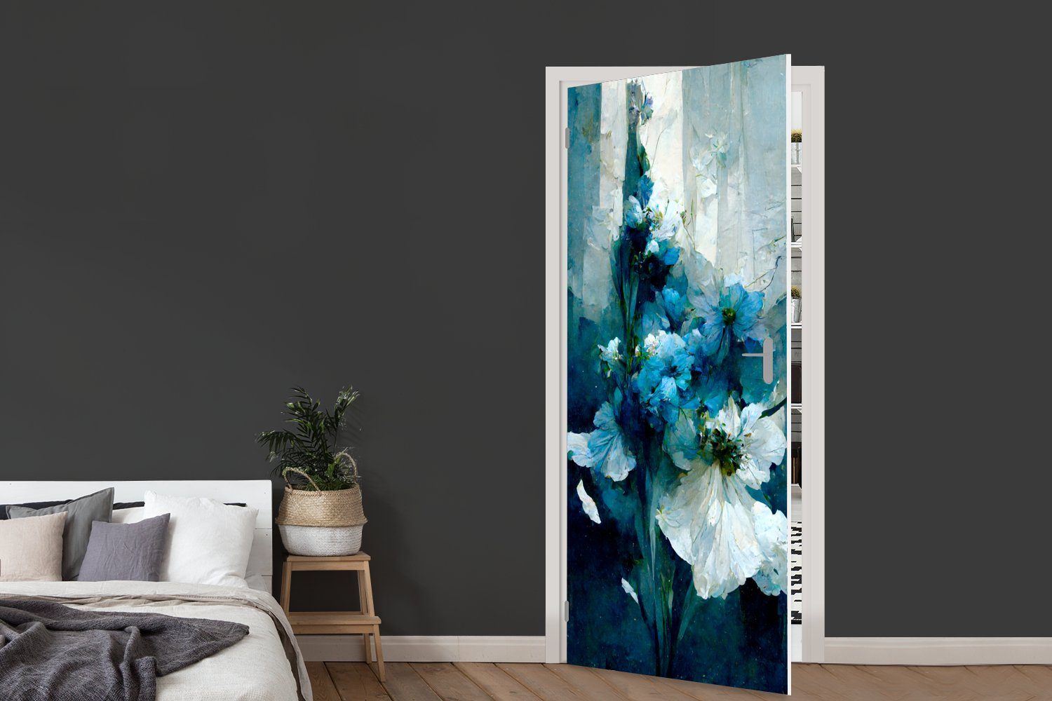 MuchoWow Türtapete St), Fototapete (1 cm Blumenstrauß Farbe Blumen bedruckt, Blau, - Matt, Tür, für Türaufkleber, - - 75x205