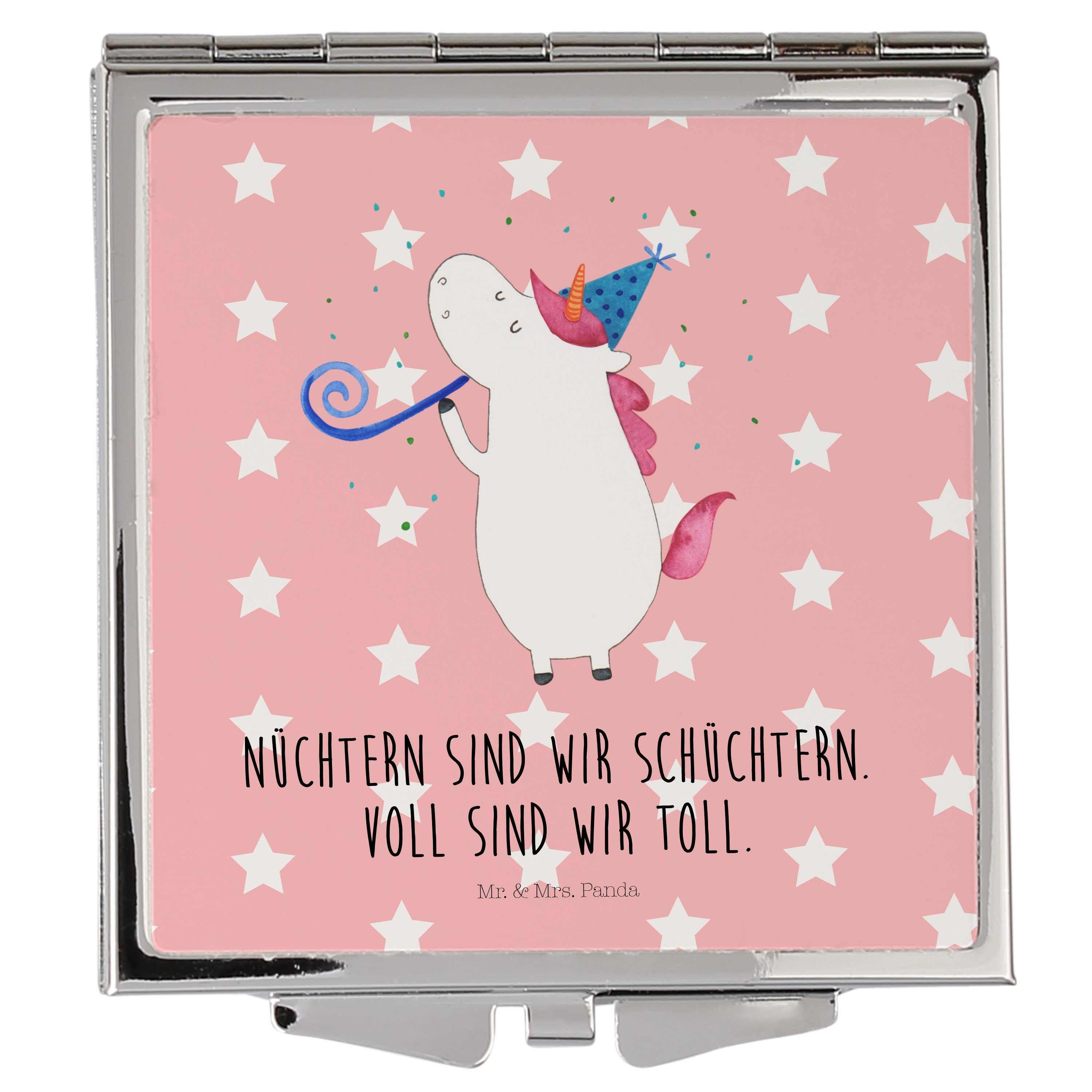 Mr. & Mrs. - Einhorn Pastell (1-St) Rot Geschenk, Kosmetikspiegel Panda - Einhörner, Unicorn, Schminksp Party