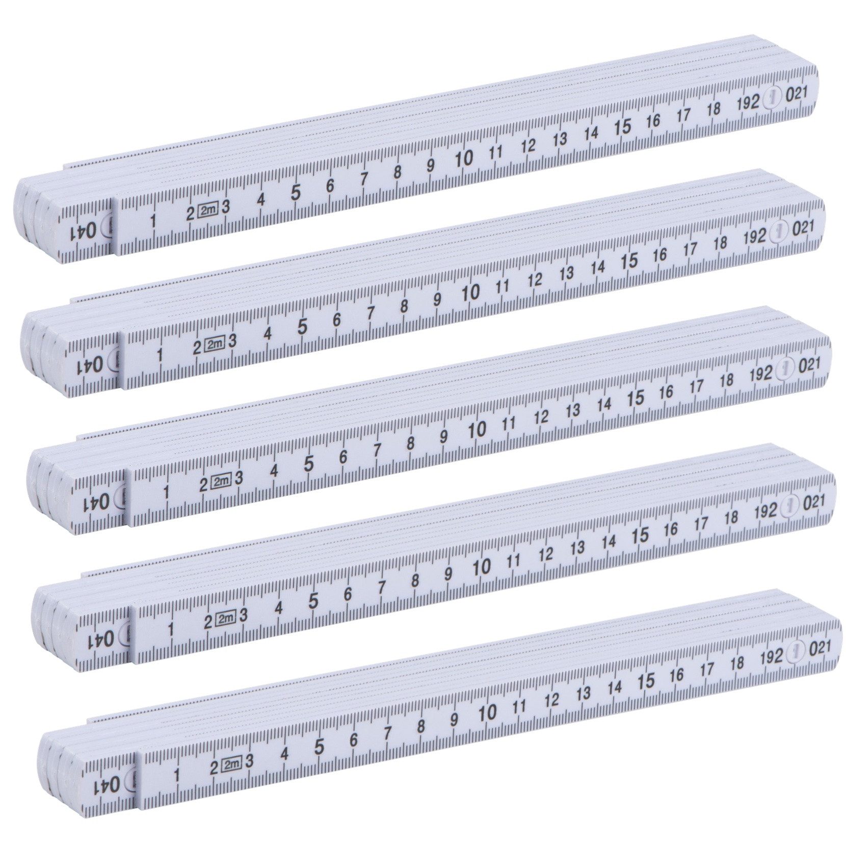 repairr Zollstock 5er Set Zollstöcke 2m - leicht ablesbar – Farbe Weiß