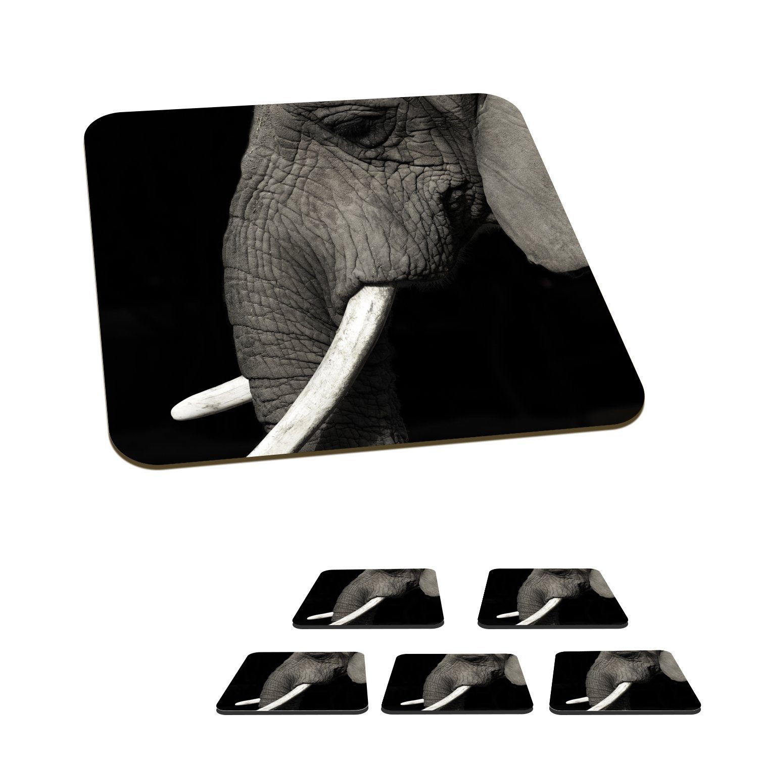 Tier - Elefant Tasse Stoßzahn, 6-tlg., Zubehör Gläser, Glasuntersetzer, Untersetzer, für Glasuntersetzer Tischuntersetzer, MuchoWow Korkuntersetzer, -