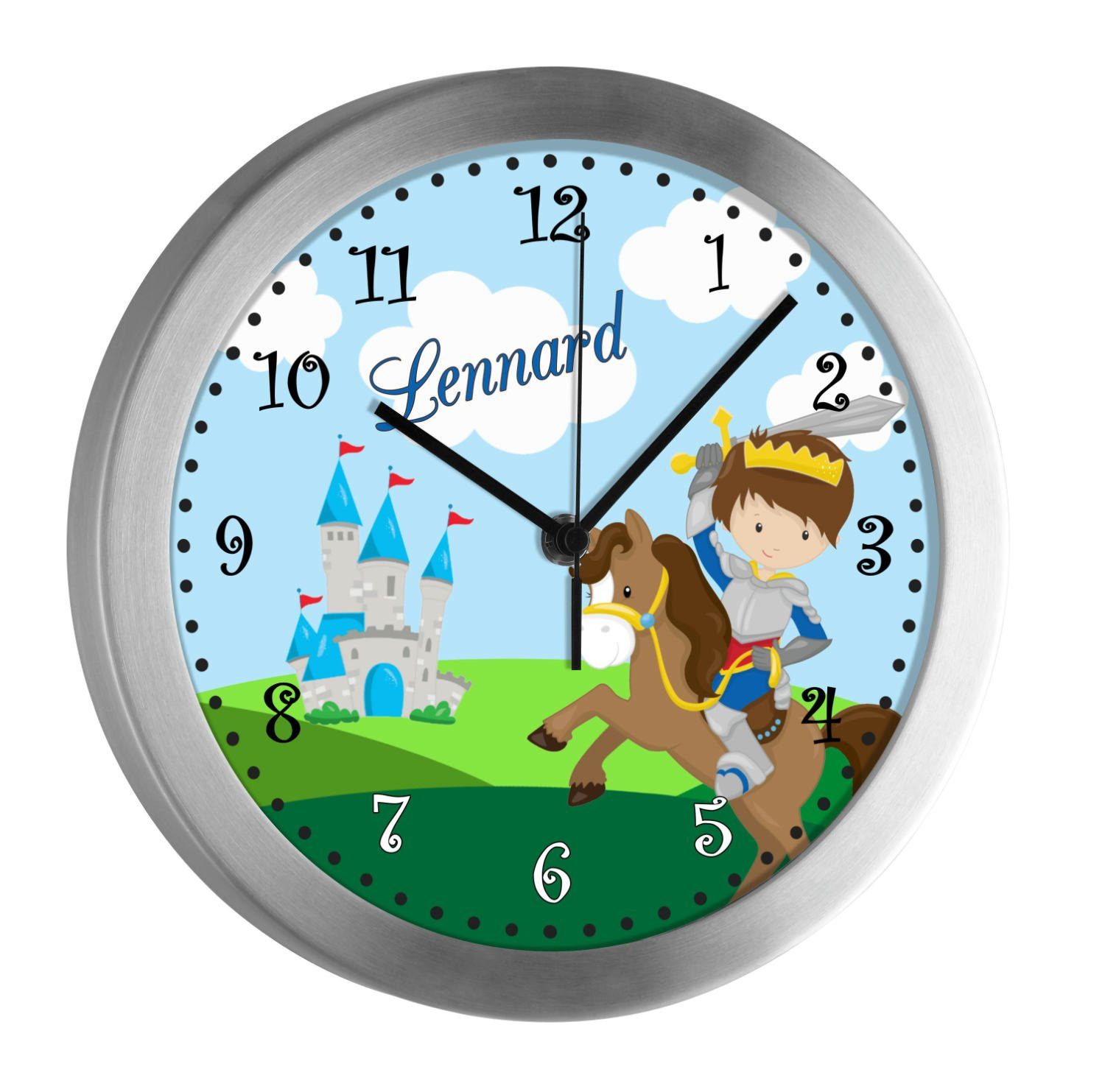 CreaDesign Funkwanduhr Kinderzimmer Kinder Wanduhr Ritter personalisiert