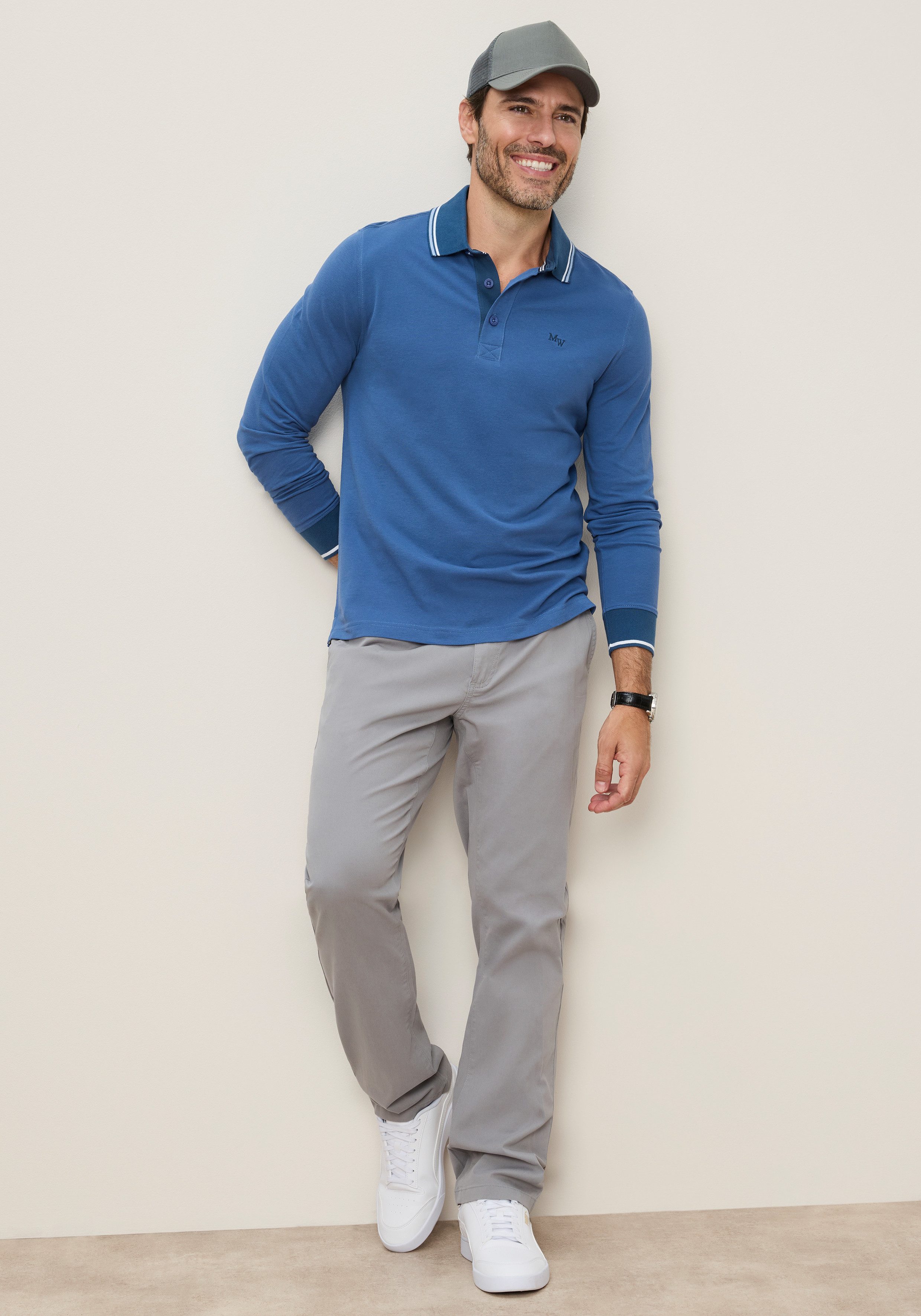 Man's World Poloshirt normale Passform, mit Langarm, klassischer Casual-Look