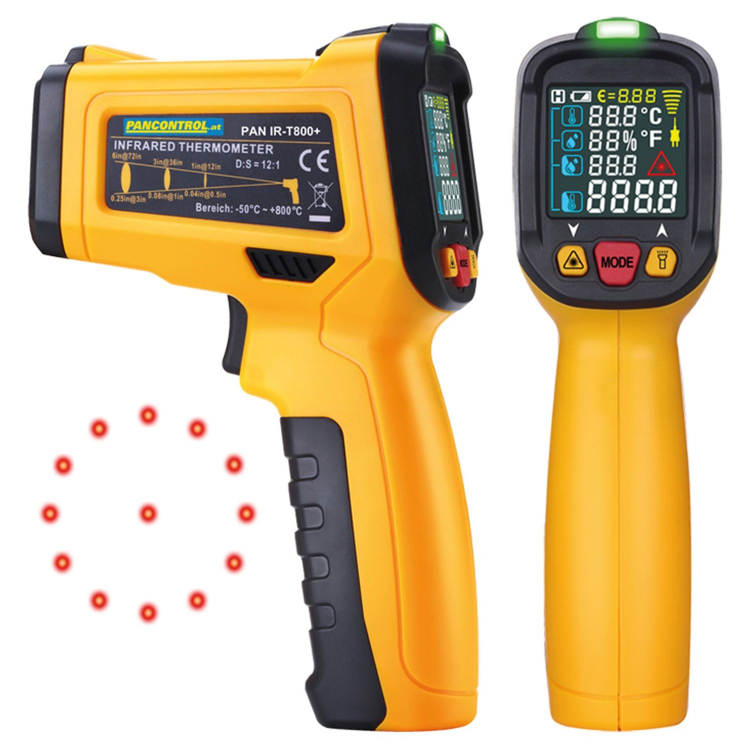 Infrarot-Thermometer PAN IR-T800+, Profi-Infrarot-Thermometer digital 12:1