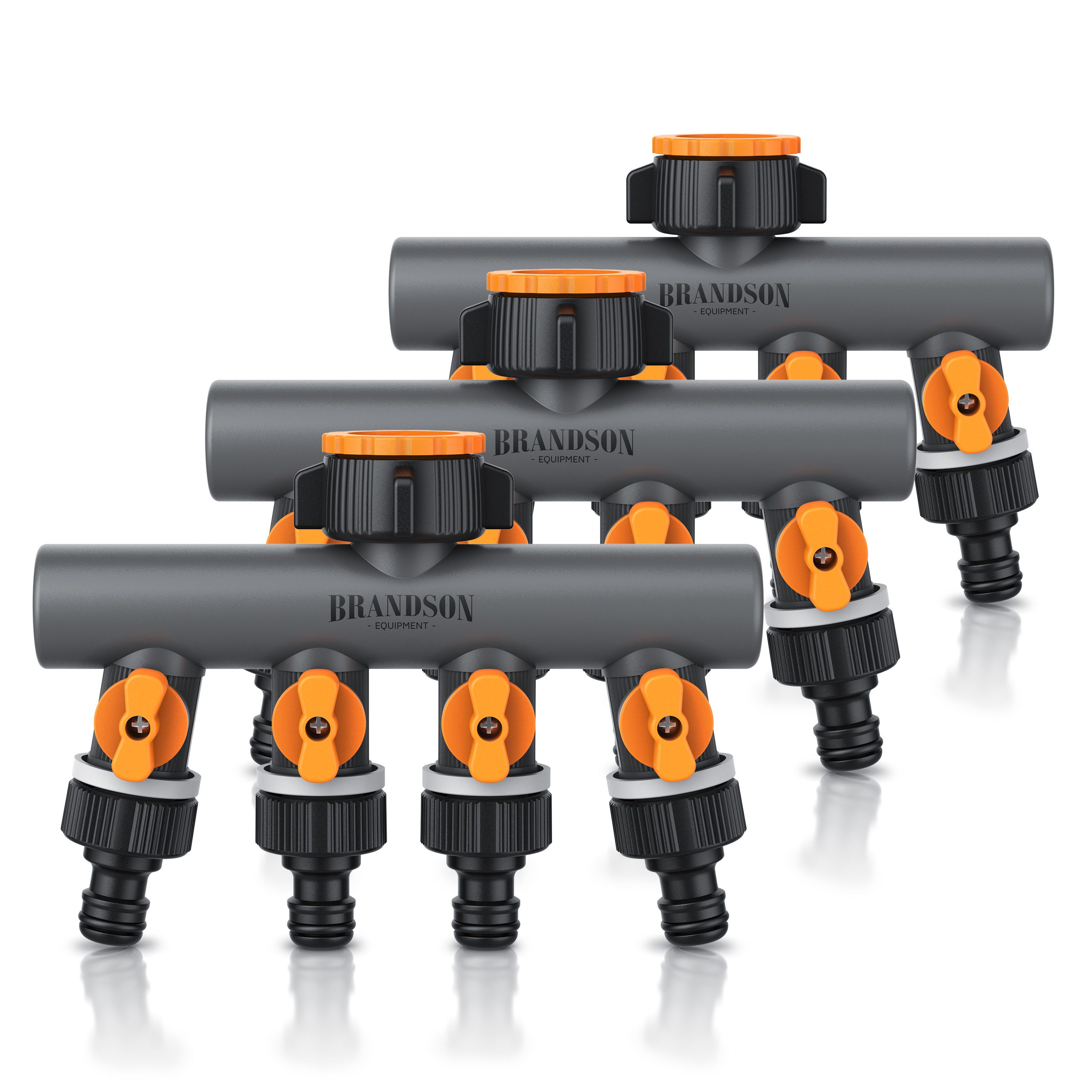 Brandson 4-Wege Verteiler 4-fach Schlauchverteiler, Gartenschlauch Wasserverteiler, 3/4 1/2 Zoll, (Spar-Set, 3-tlg., 3er Set), Regulierbarer Wasserhahn Schlauch Verteiler für Gartenbewässerung