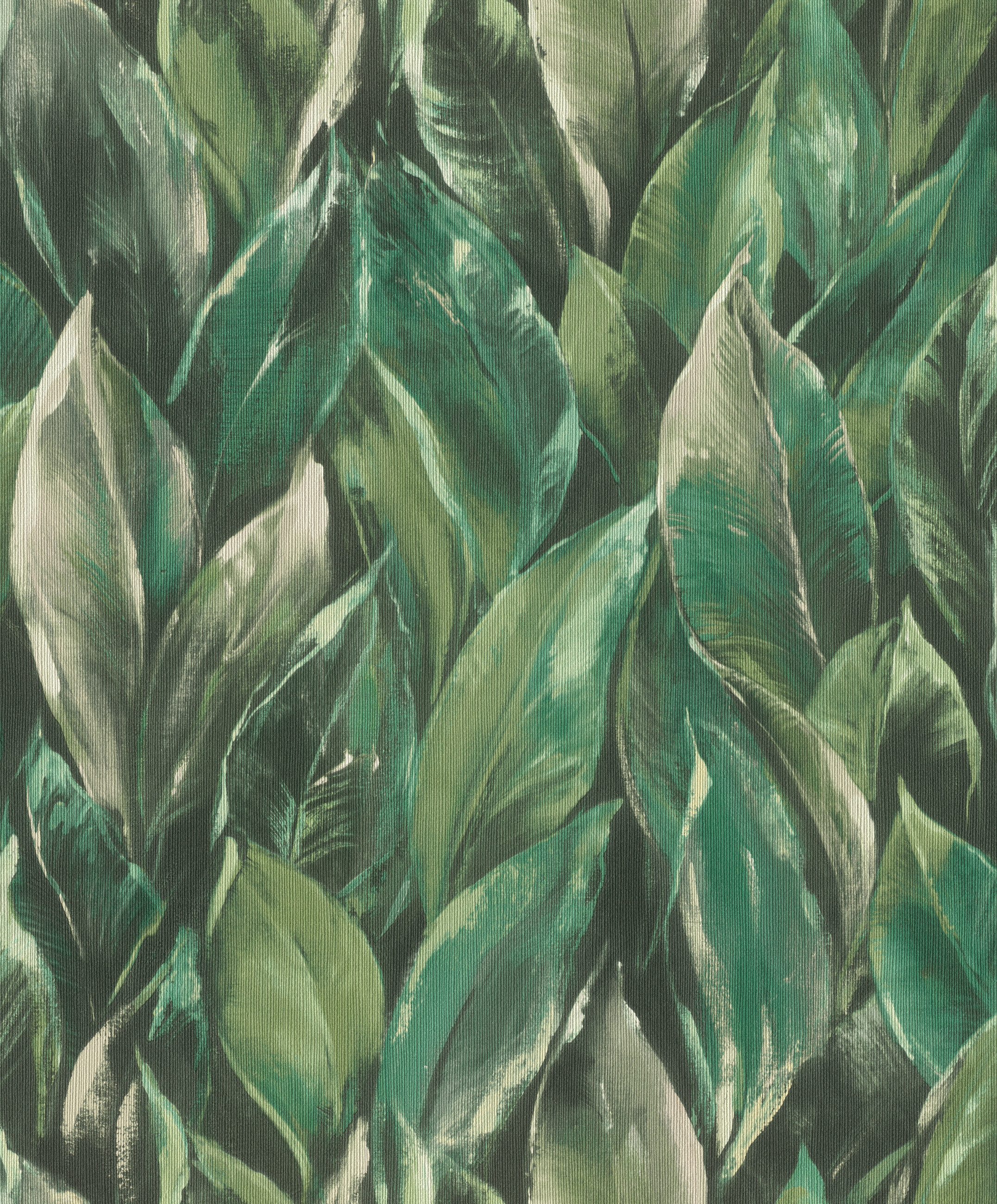 Rasch Vliestapete Blättermuster - Vinyltapete Creme Schwarz Grün, Floral, (1 Rolle, 1 St., 10,05 m x 0,53 m), gute Lichtbeständigkeit, feucht abwischbar, restlos abziehbar