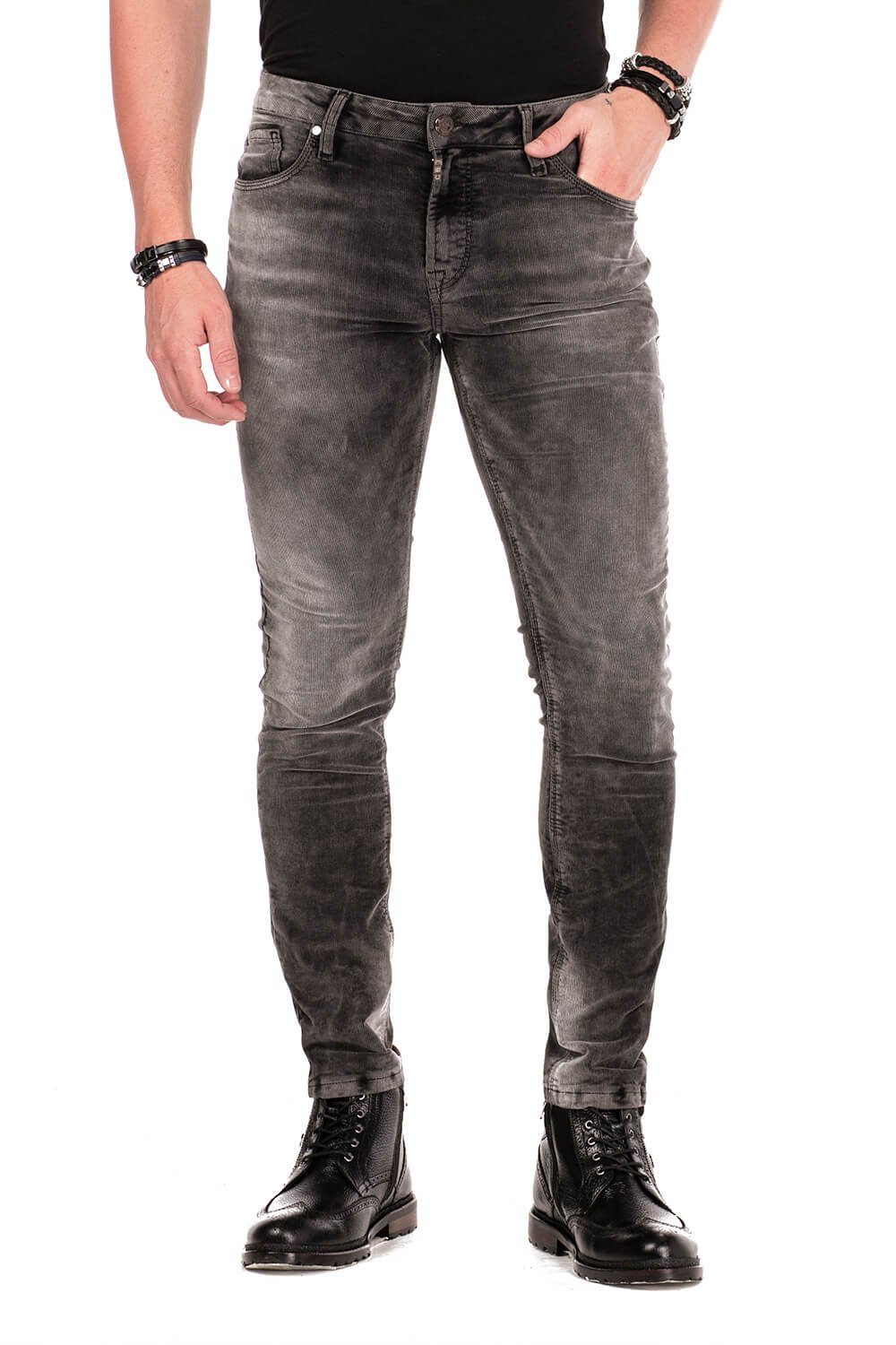 Cipo & Baxx 5-Pocket-Jeans Cordhose in Slim Fit schwarz