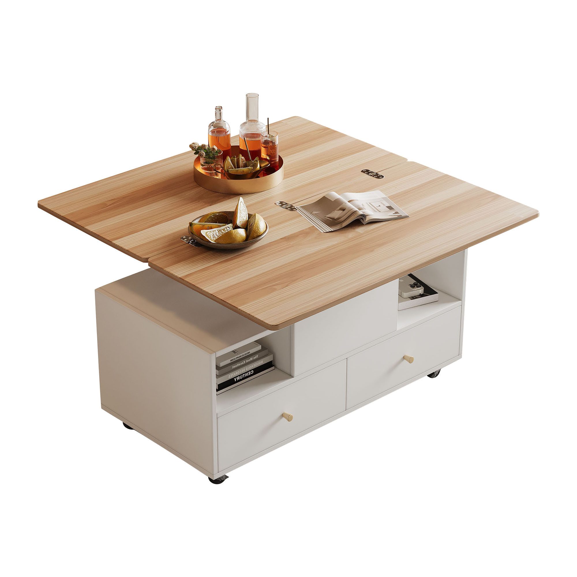 MODFU Couchtisch Hydraulischer Multifunktionstisch (Satztisch, Beistelltisch, 1-St., Höhenverstellbarer Wohnzimmertisch mit 4 Schubladen), Hydraulik-Hubtisch, beweglicher Sofatisch