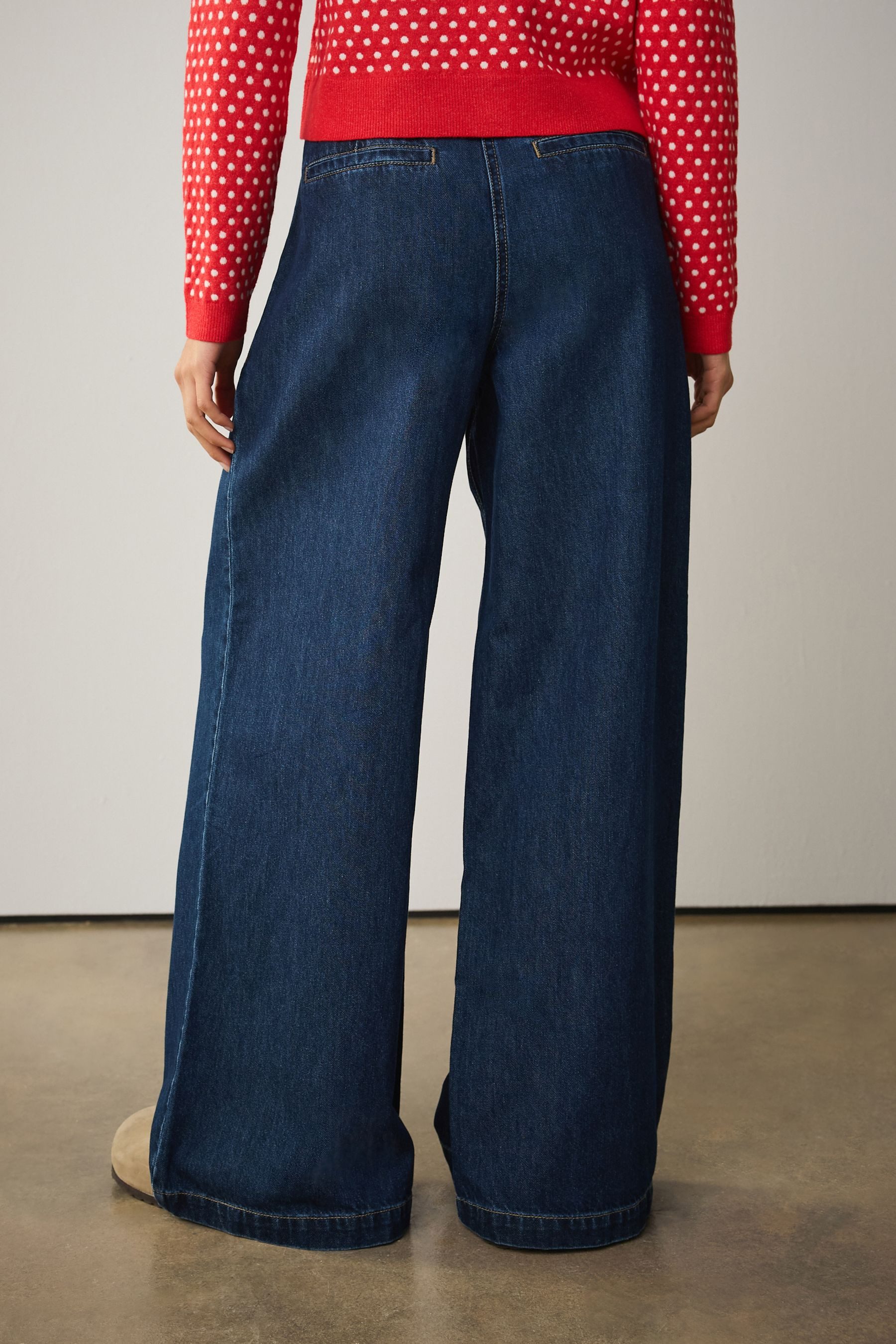 Next Weite Jeans Hochbund-Palazzo-Jeans mit zwei Knöpfen am Bund (1-tlg) günstig online kaufen