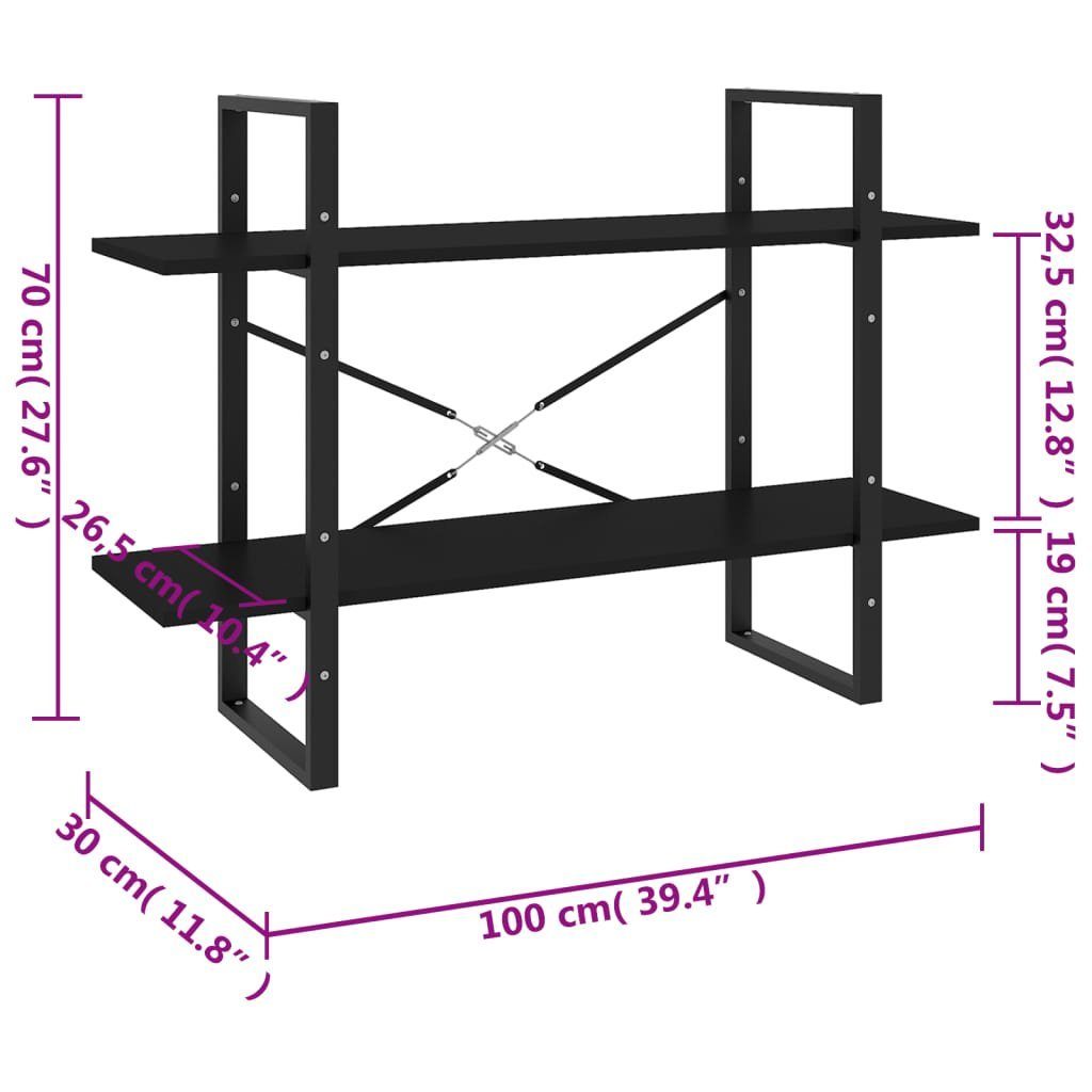 100x30x70 2 Holzwerkstoff, vidaXL Bücherregal Bücherregal 1-tlg. Schwarz cm Fächer