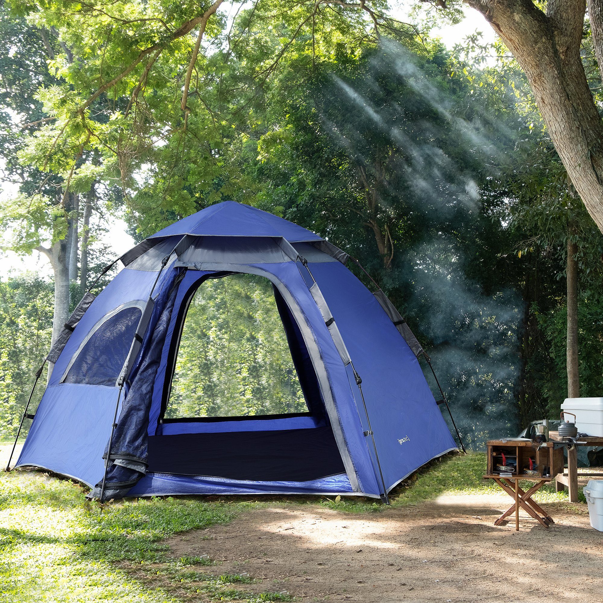 pro.tec Kuppelzelt, Personen: 3, »Nybro« Campingzelt für 2-3 Personen Pop Up Kuppelzelt Blau