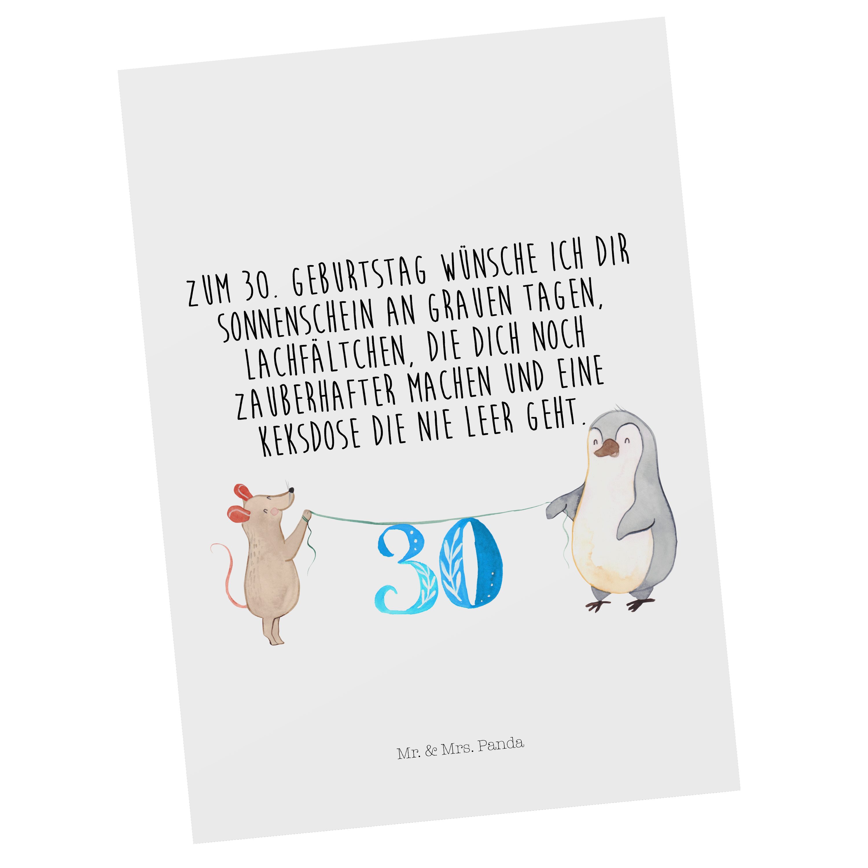 Mr. & Mrs. Panda Postkarte 30. Geburtstag Maus Pinguin - Weiß - Geschenk, Feiern, Geschenkkarte