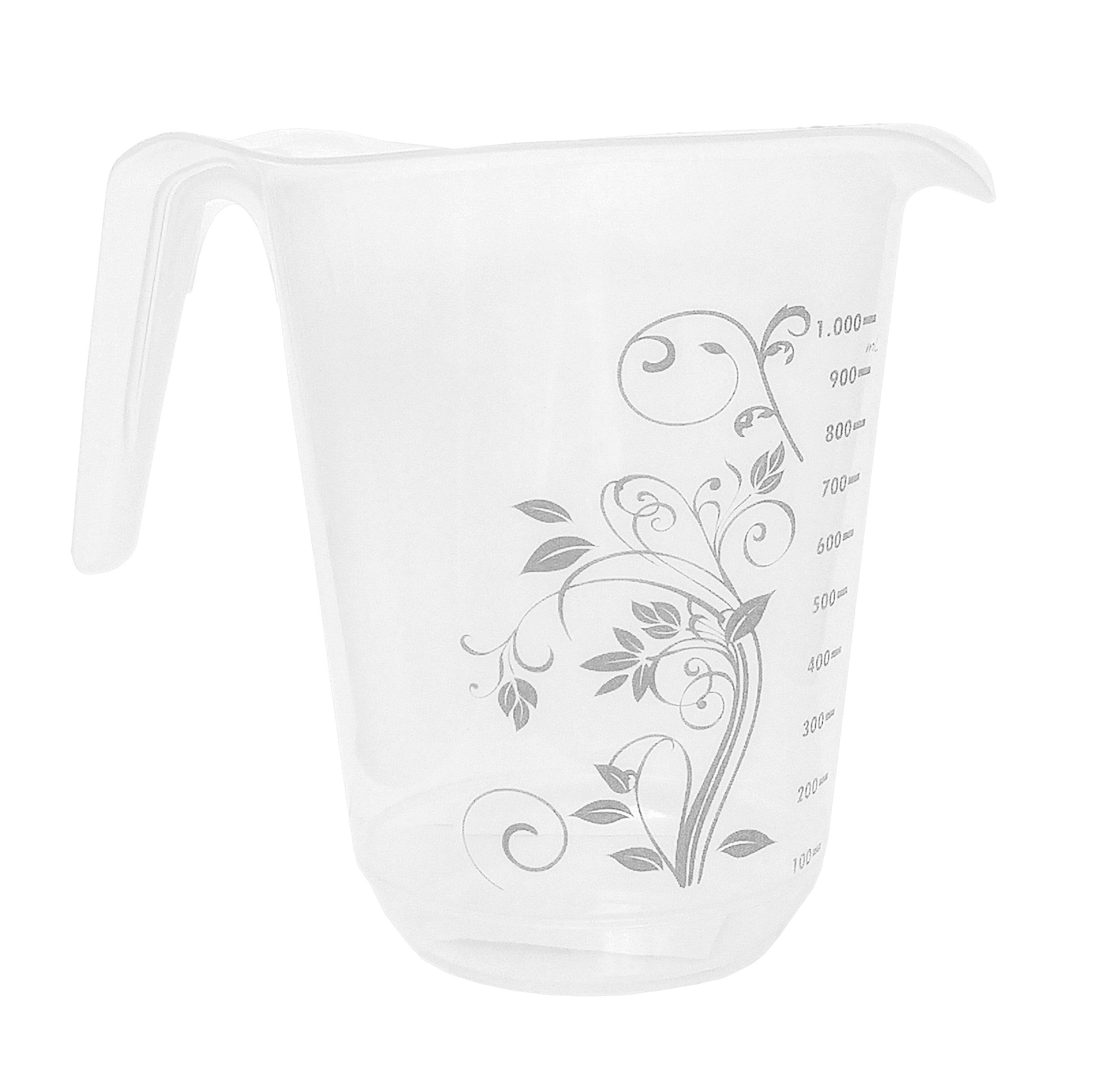 Centi Messbecher MESSBECHER 1000ml mit Griff transparent 1L Messbehälter 64 (Grau), Messkanne Maßbecher Ausgusslippe Kunststoff