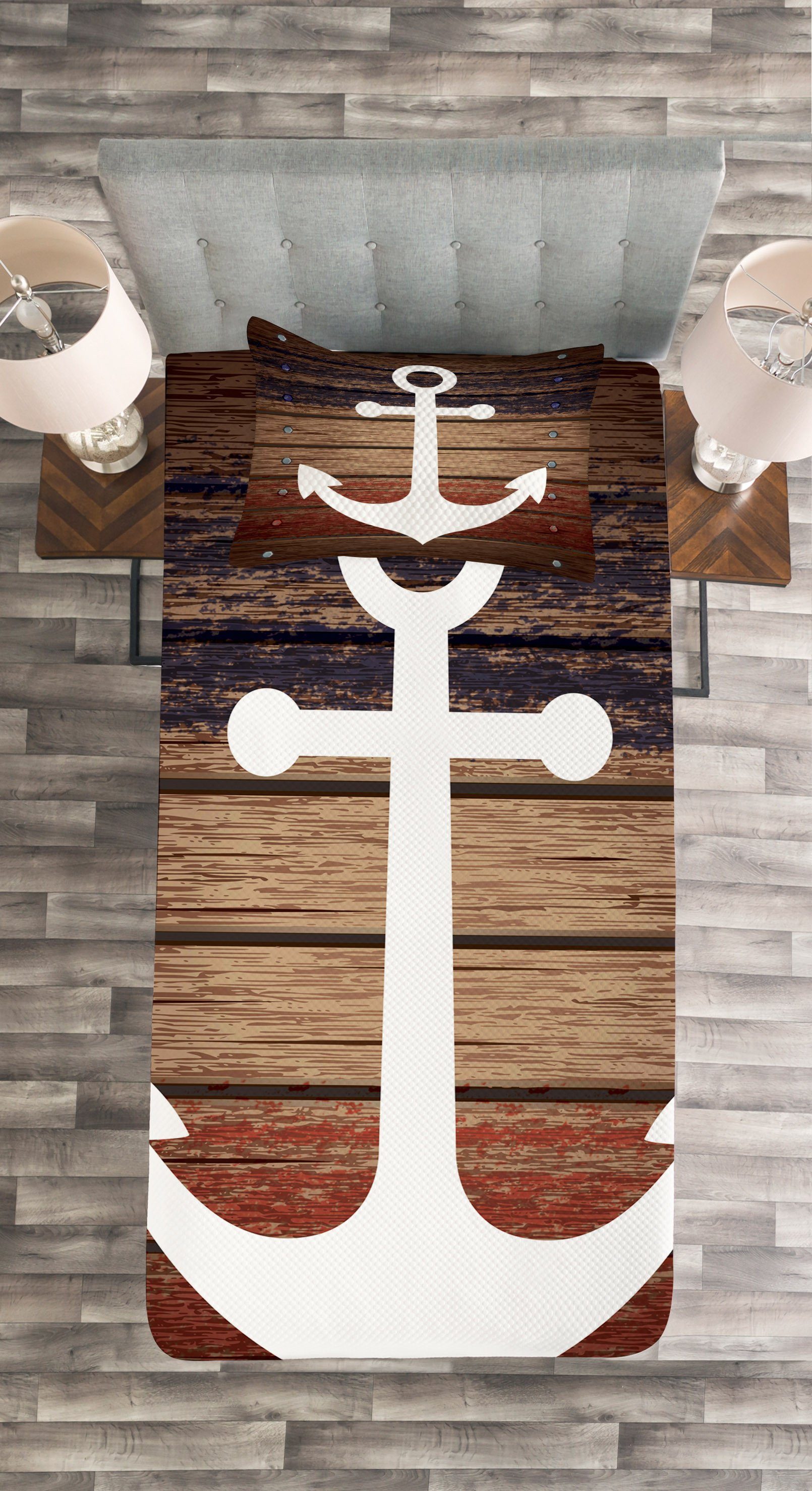 Anker-Motiv Boot Tagesdecke Kissenbezügen Waschbar, Thema mit Abakuhaus, Marine Set