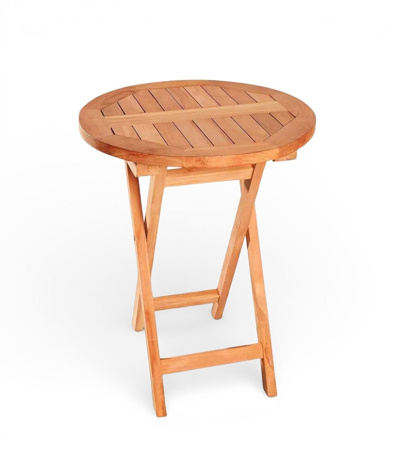 Outdoor Klapptisch RIVA, Braun, Teakholz massiv, Klappbar, Ø 70 x H 75 cm