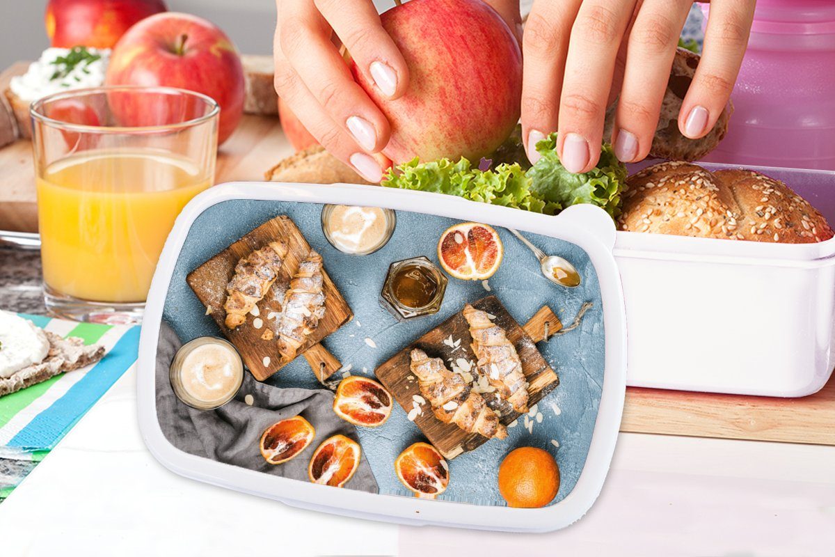 MuchoWow Lunchbox Croissant - Brotbox Kunststoff, Kinder für und Frühstück, weiß Brotdose, für Jungs und Obst (2-tlg), - Mädchen Erwachsene