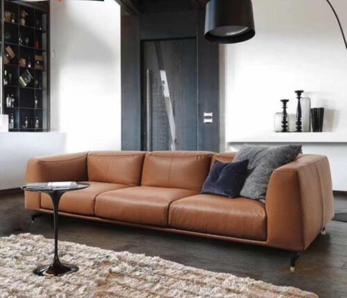 JVmoebel 4-Sitzer, Design XXL Big Sofa Couch Leder Couchen Gelbe 4 Sitzer Polster 255 cm Braun