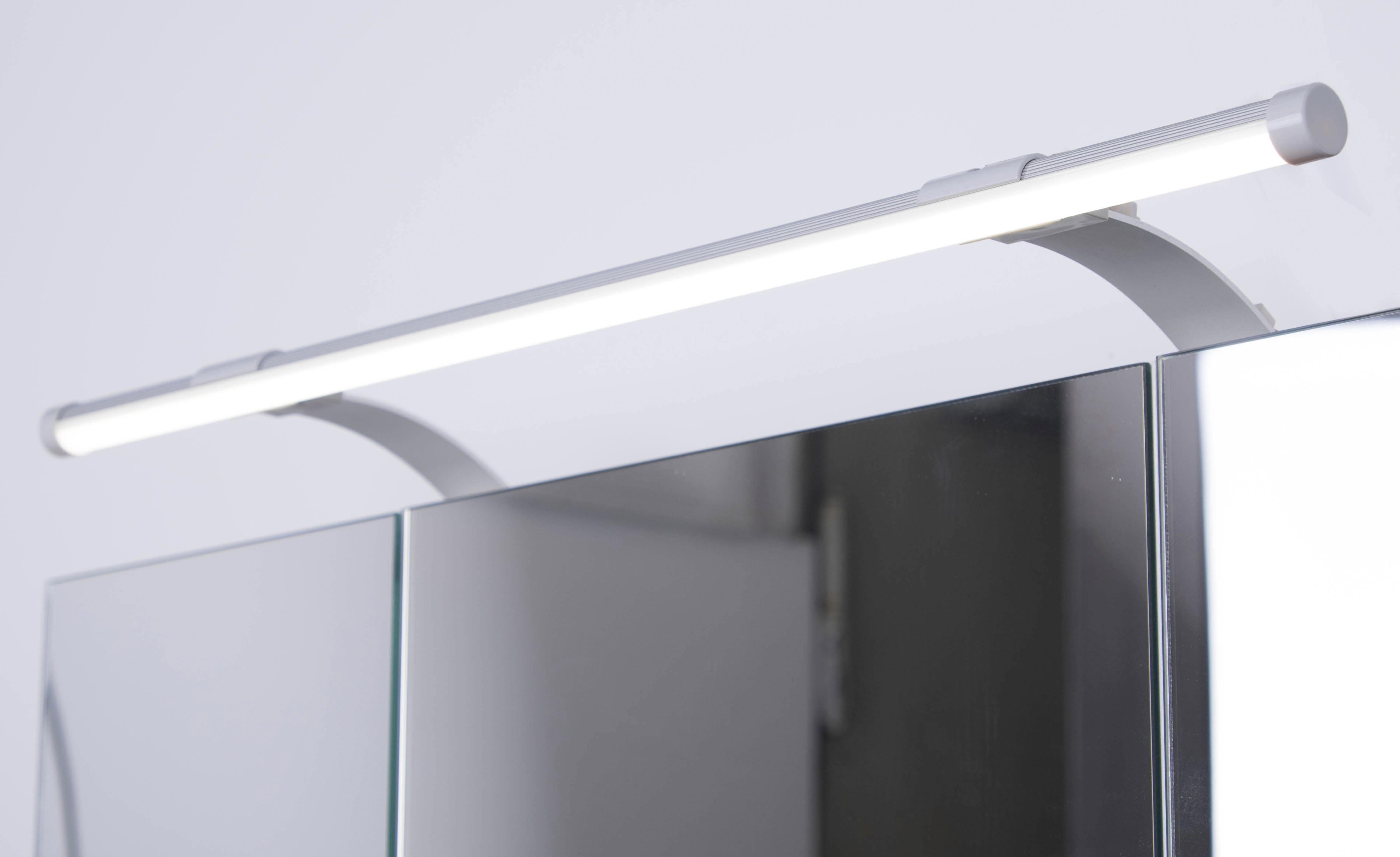 Schildmeyer Spiegelschrank 3-türig, Breite | Schalter-/Steckdosenbox eschefarben LED-Beleuchtung, Dorina 70 grau cm, grau eschefarben