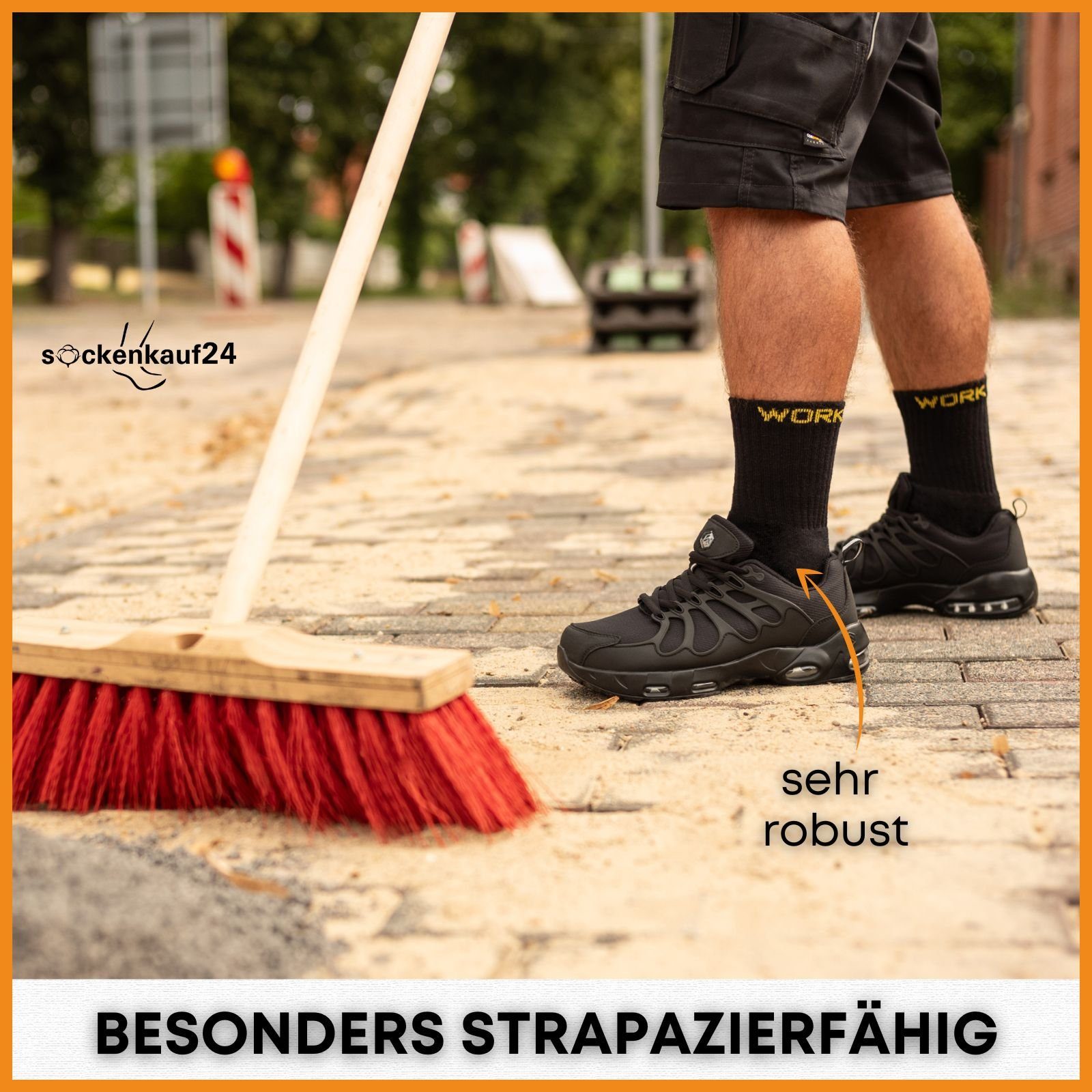 WORK Herren (10-Paar) atmungsaktiv Baumwolle Arbeitssocken verstärkt Vollfrottee Socken Schwarz sockenkauf24