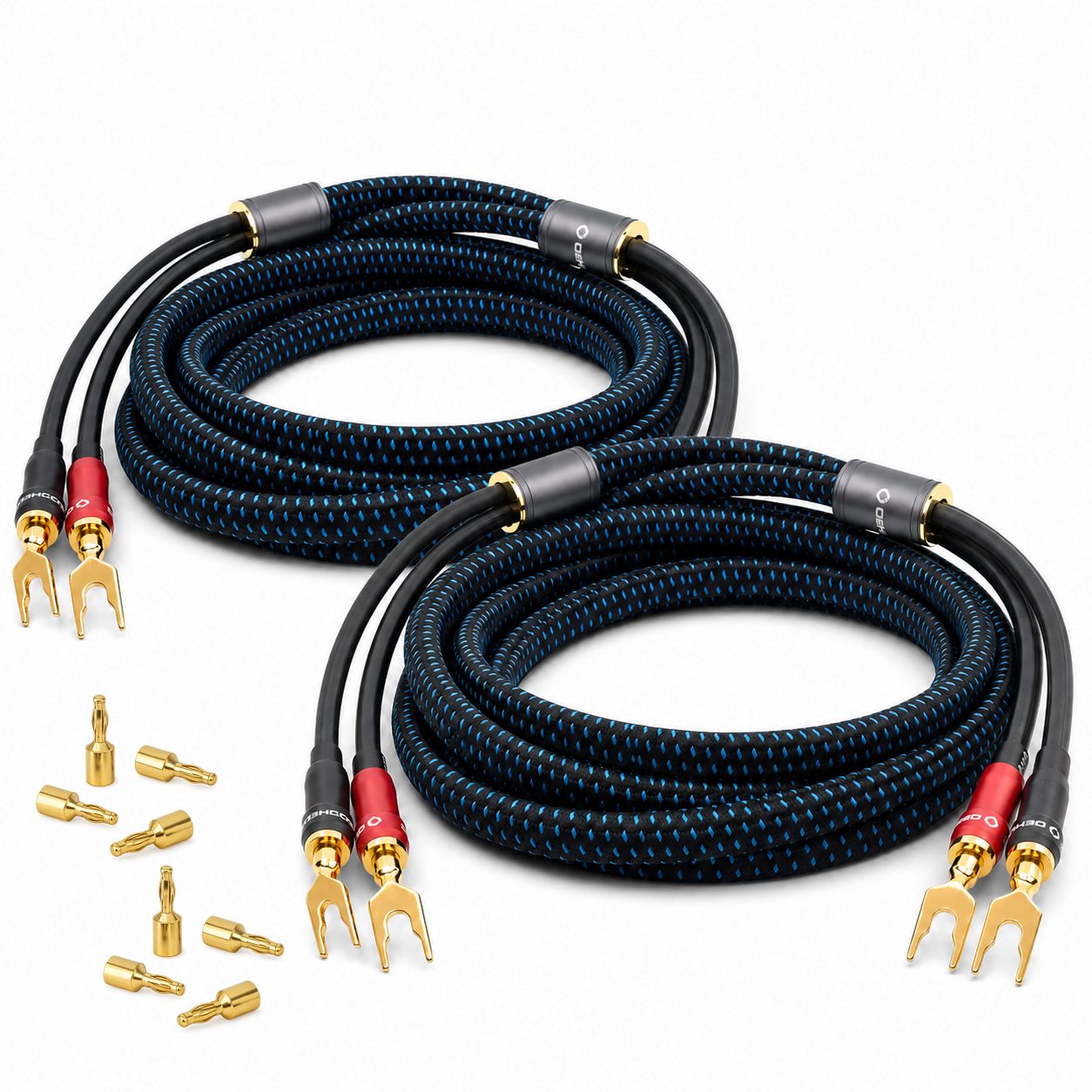 OEHLBACH Transform Dual-Plug Exzellent Lautsprecherkabel Set Banana/Kabelschuh Audio-Kabel, 2 x Bananen Stecker, 2 x Kabelschuh, 2 x Bananen Stecker, 2 x Kabelschuh (200 cm), Hochwertiges Kupfer, Flexibel