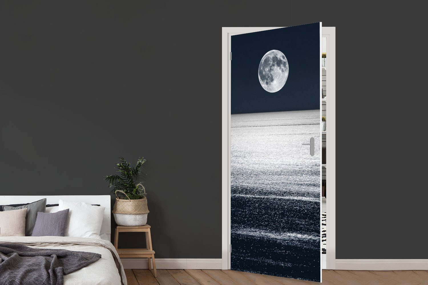 MuchoWow - - Mond Wasser, Tür, cm Meer bedruckt, für Türaufkleber, 75x205 Türtapete St), Fototapete (1 Matt,