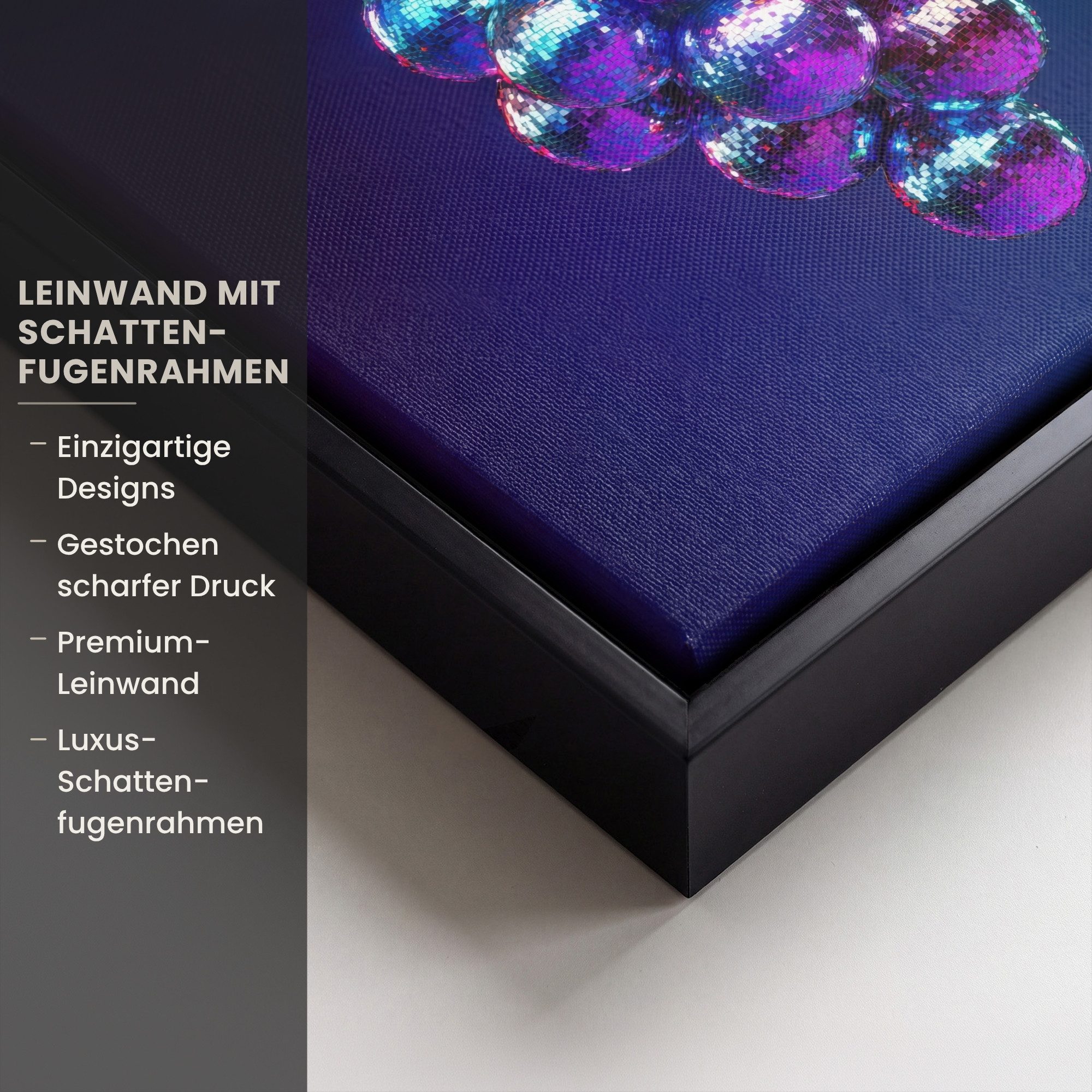 OneMillionCanvasses® Leinwandbild mit Rahmen - Lila - Disco - Party - Weintraube, Fotodruck (1 St), Leinwand Bilder Klein, Wand Dekoration Aesthetic 20x20cm – Bild 3 von 5