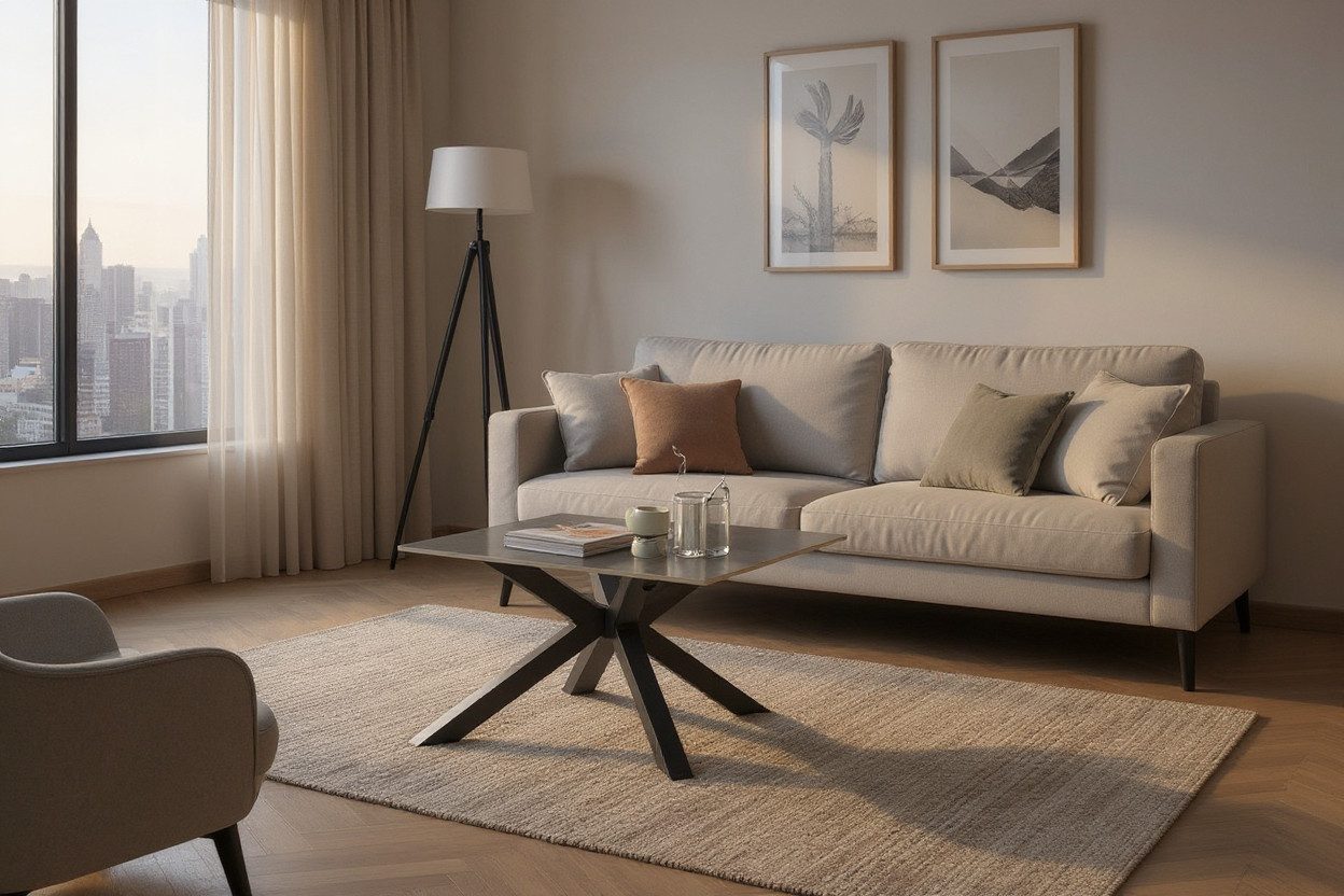 möbelando Couchtisch Janin, in grau, schwarz, Keramik, Metall - 80x45x80cm (BxHxT)