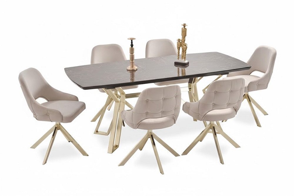 JVmoebel Essgruppe Designer Esstisch mit luxuriösen Stühlen im modernen Stil Sofort, (7-tlg., Esstisch, 6x Stühle), Made in Europa