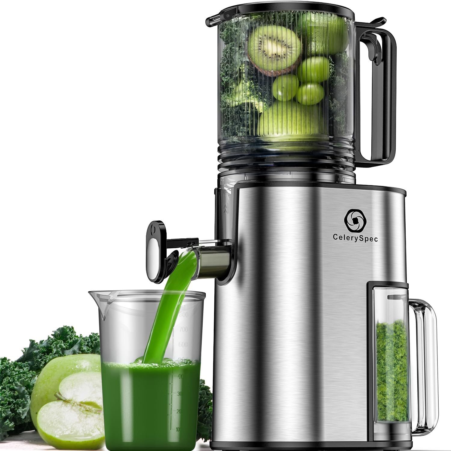 Azmsary Slow Juicer mit 130mm Einfüllöffnung - Testsieger, 99,6% Saftausbeute & BPA-frei, 250 W