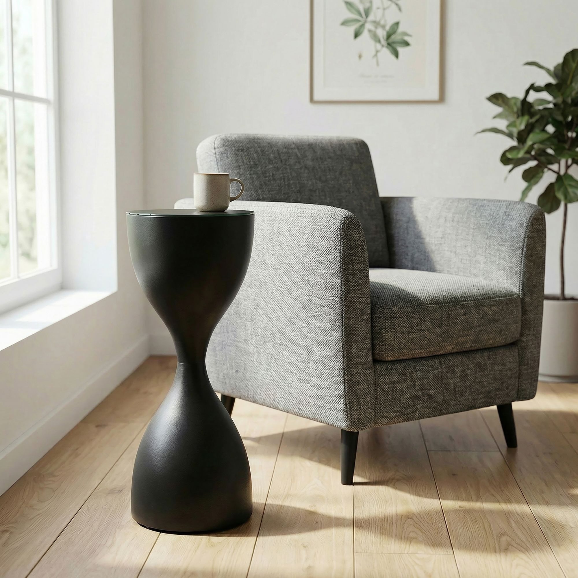 FINEBUY Beistelltisch FB116516 Anstelltisch Sanduhr 23cm Schwarz Wohnzimmertisch Couchtisch (Extravagantes Möbelstück in Sanduhrform), Gestell aus matt pulverbeschichtetem Eisen