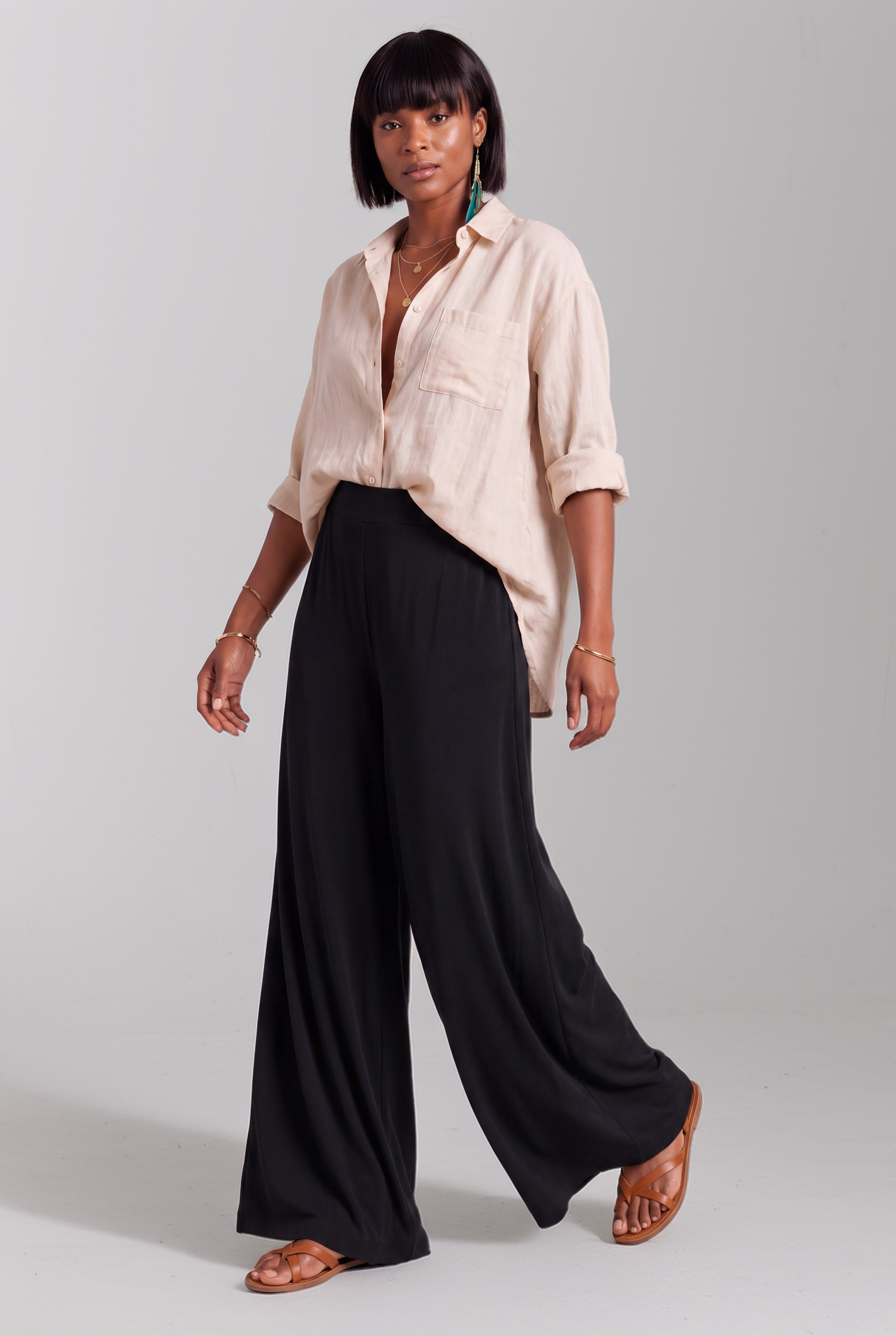 YC Fashion & Style Palazzohose Wide Leg – fließend, elastischer Bund, One Size 38–46 Freizeithose mit elastischem Bund