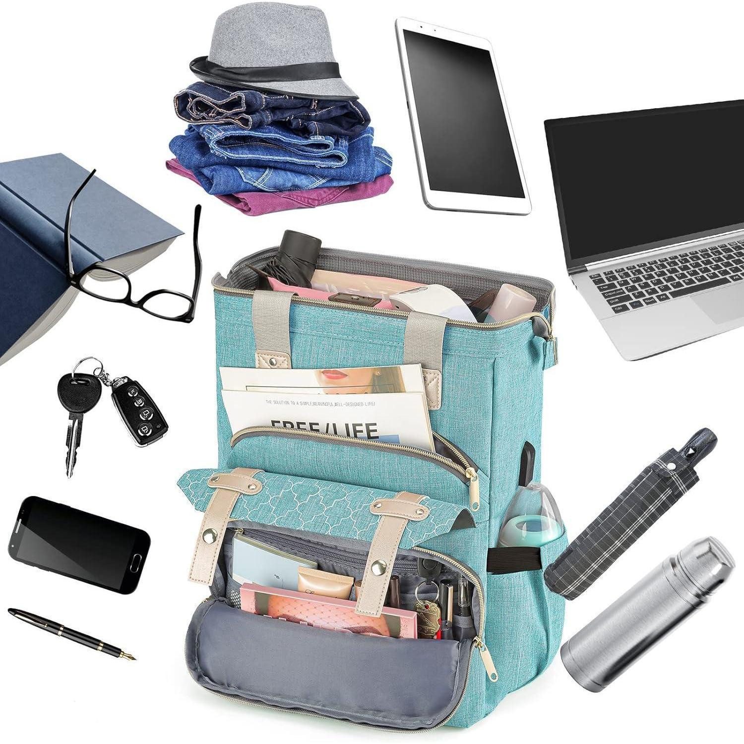 LuxusKollektion Laptoprucksack Rucksack Damen Schulrucksack USB Laptopfach 15,6 Zoll Grün