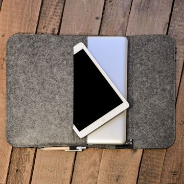 DuneDesign Tablettasche 13.3'' Filz Laptop-Tasche 35x24 cm Tablet Hülle, MacBook Pro Air iPad Net Grau