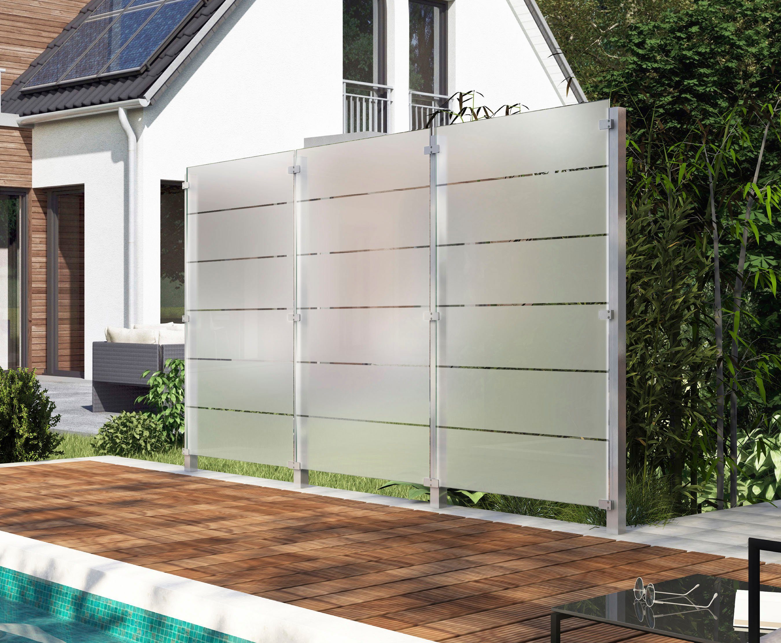 STAKET PRO Zaun, (Set), Glaszaun, Gesamtlänge: 3,32 m, 4 Pfosten